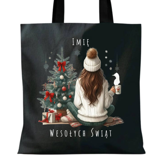 Torba świąteczna - Dziewczyna przy choince - personalizowana BN15 - StoryCups.pl