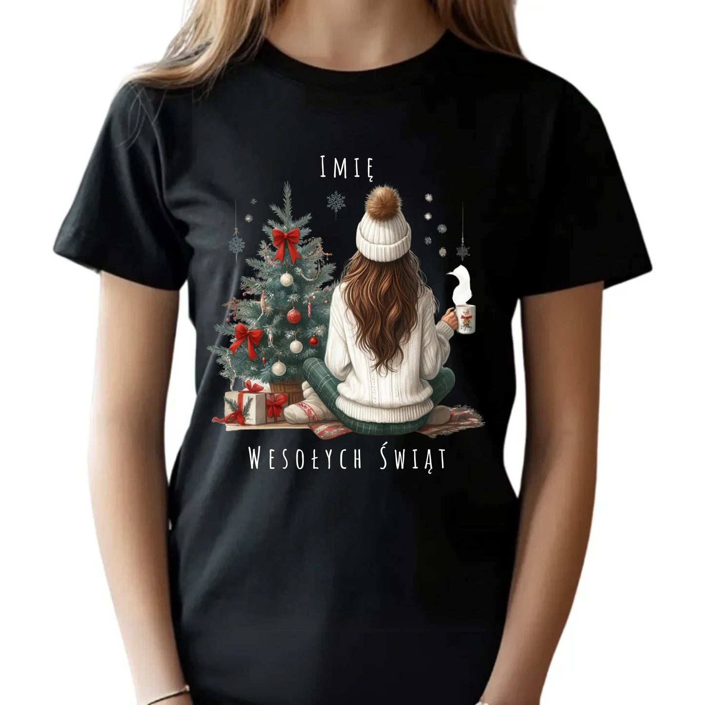 Koszulka dziecięca świąteczna - Dziewczyna przy choince - personalizowana BN15 - StoryCups.pl