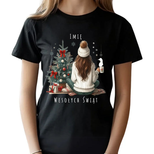 Koszulka dziecięca świąteczna - Dziewczyna przy choince - personalizowana BN15 - StoryCups.pl