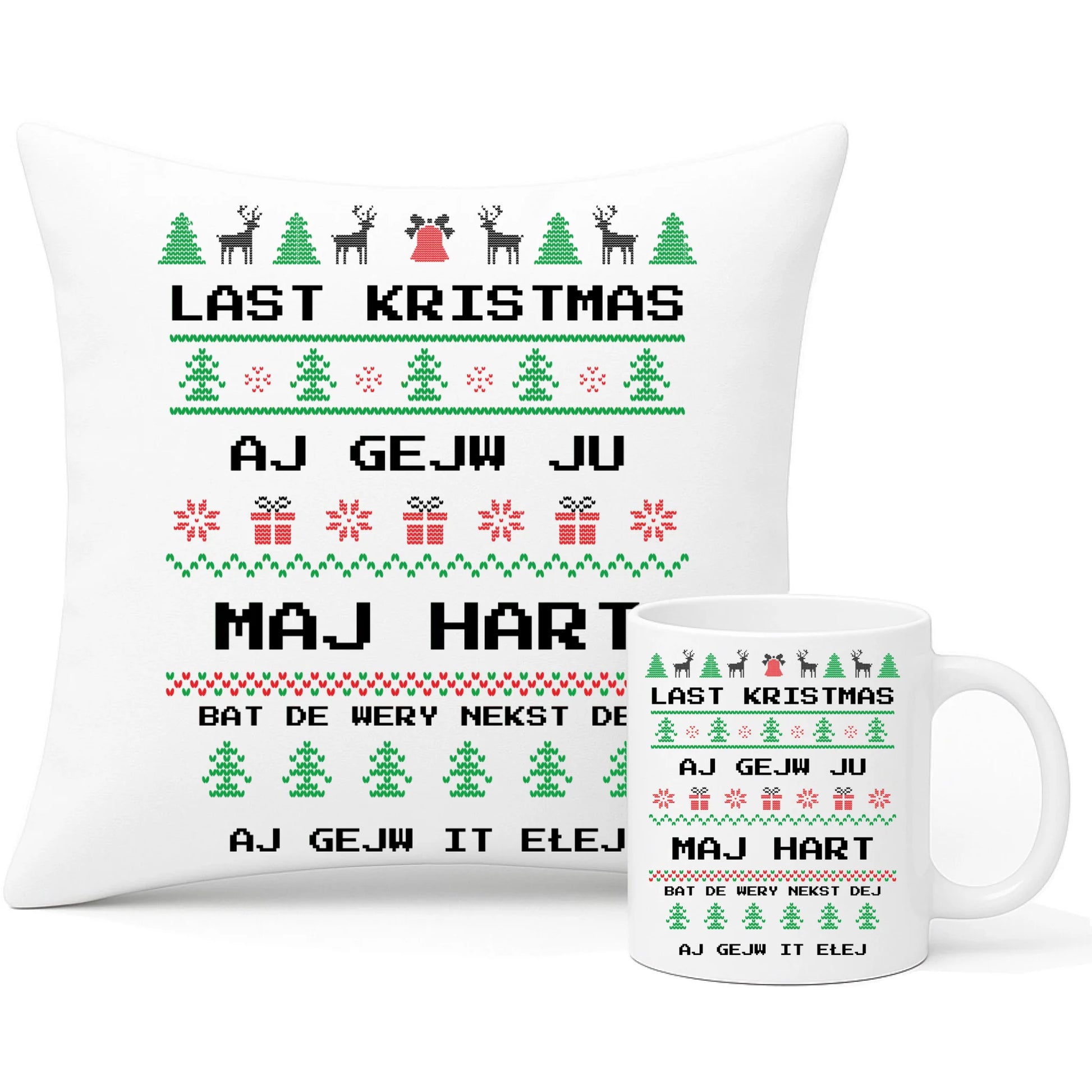 Zestaw poduszka i kubek świąteczny - Last kristmas aj gejw ju maj hart BN13 - StoryCups.pl
