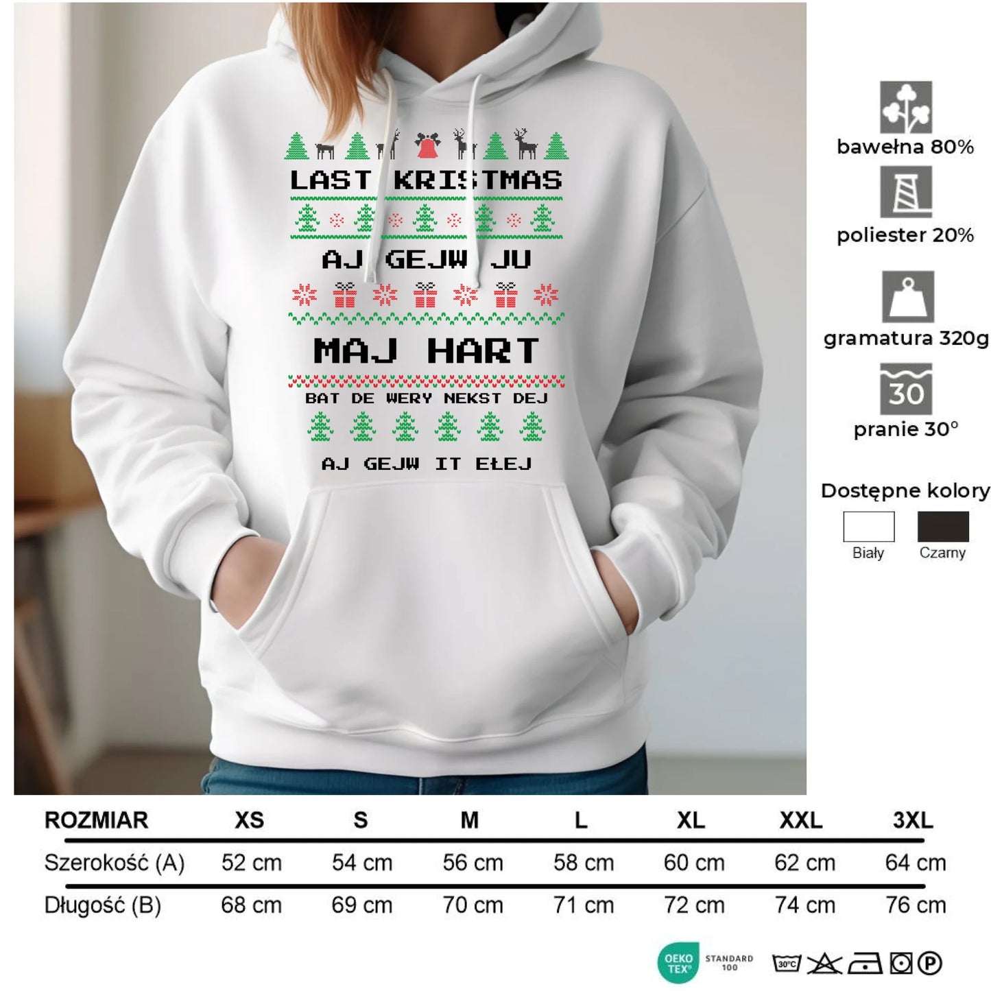 Bluza damska z kapturem świąteczna - Last kristmas aj gejw ju maj hart BN13 - StoryCups.pl