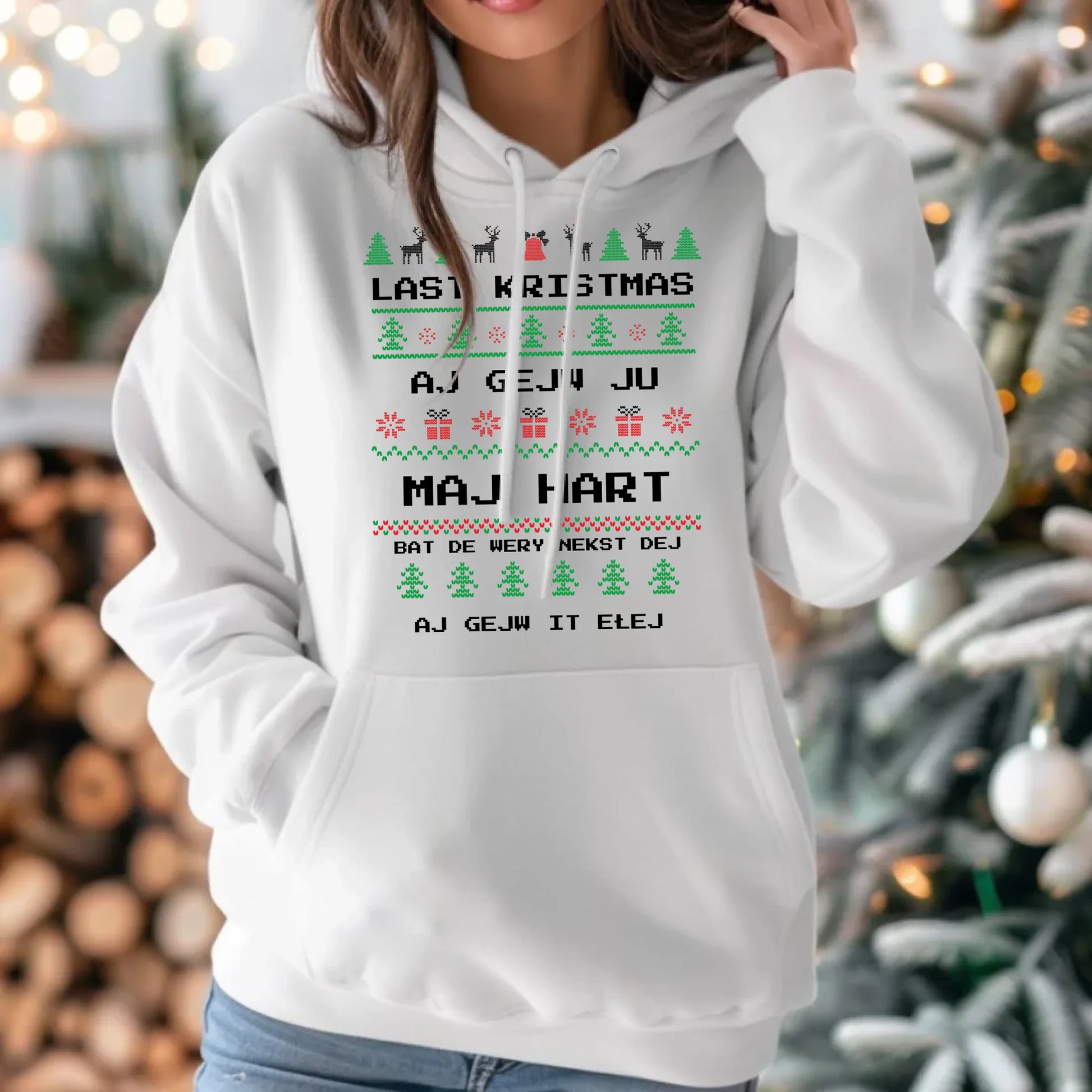 Bluza damska z kapturem świąteczna - Last kristmas aj gejw ju maj hart BN13 - StoryCups.pl