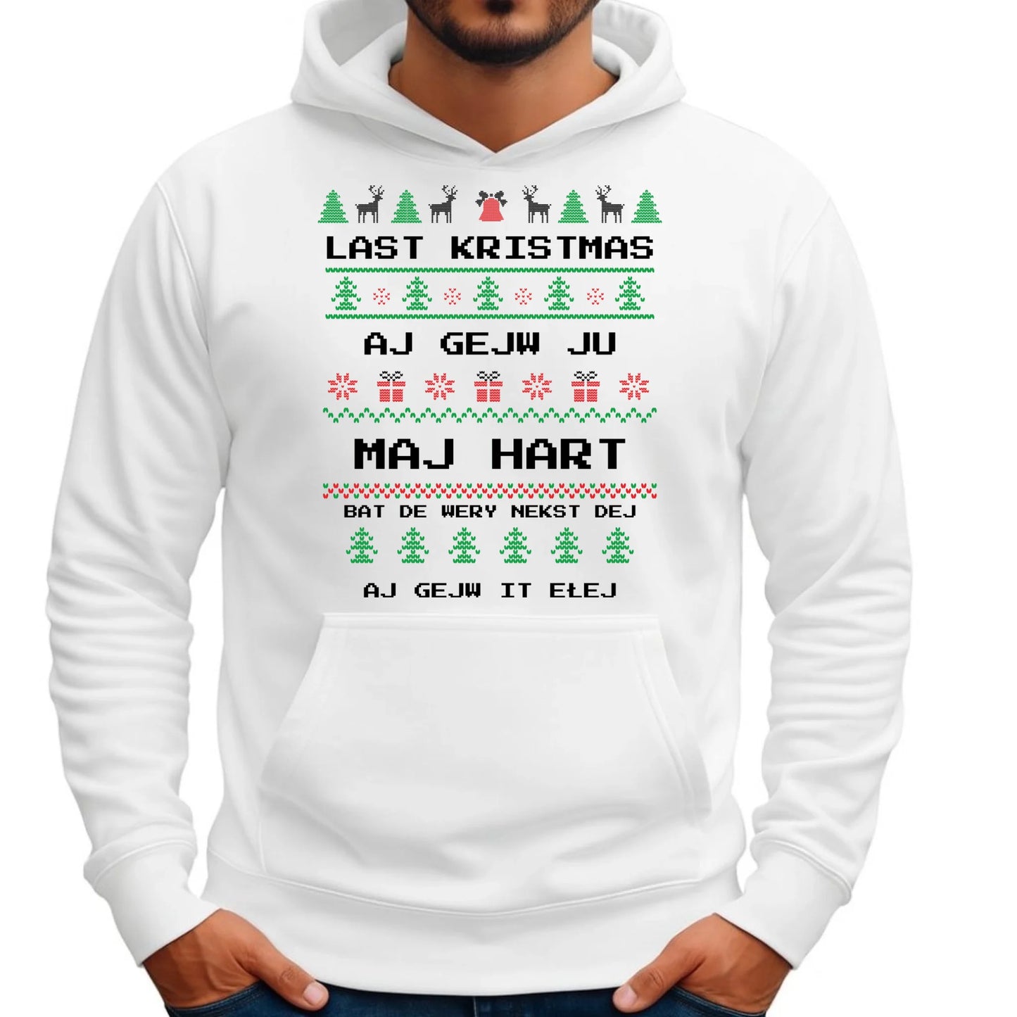 Bluza męska z kapturem świąteczna - Last kristmas aj gejw ju maj hart BN13 - StoryCups.pl
