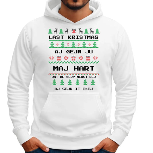 Bluza męska z kapturem świąteczna - Last kristmas aj gejw ju maj hart BN13 - StoryCups.pl