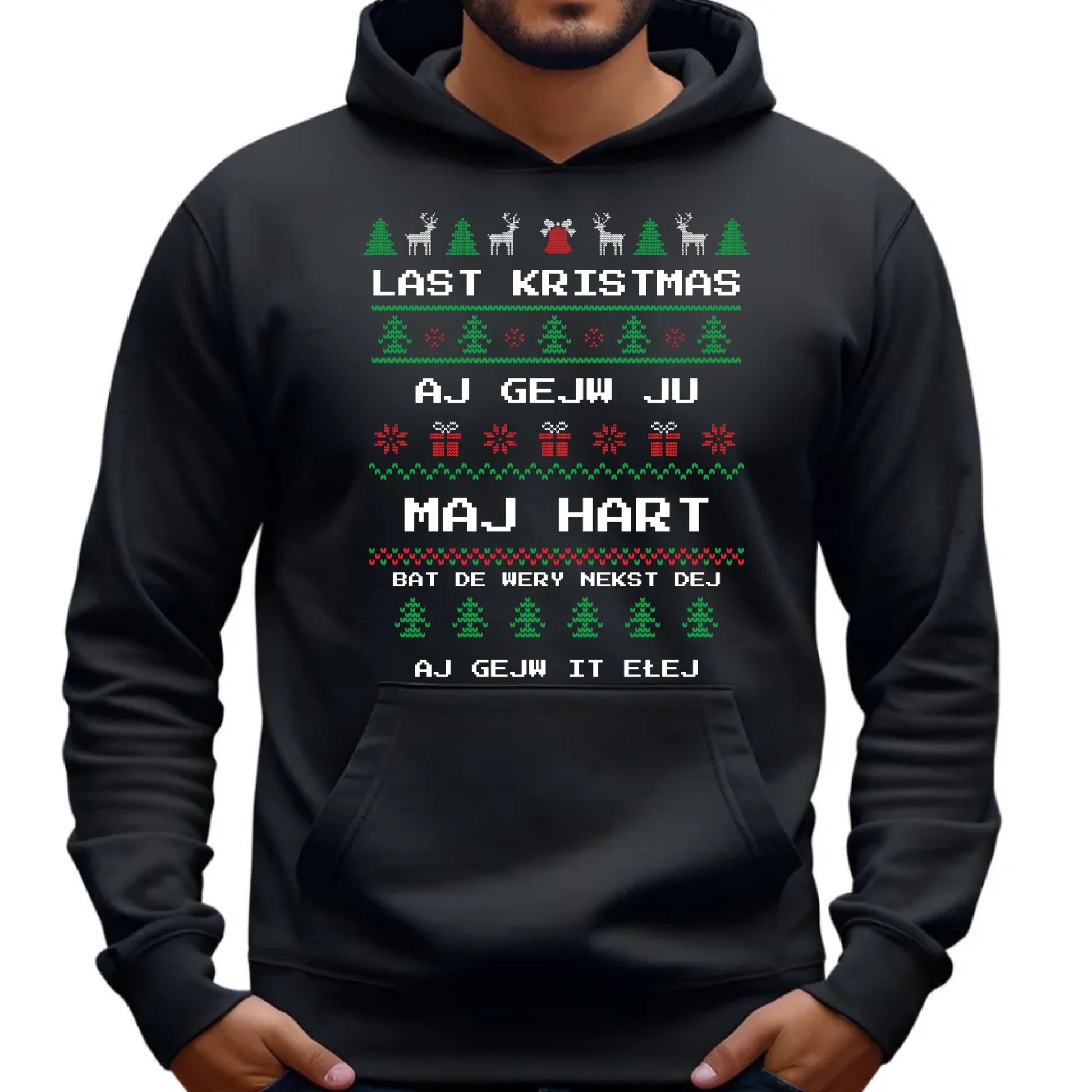 Bluza męska z kapturem świąteczna - Last kristmas aj gejw ju maj hart BN13 - StoryCups.pl