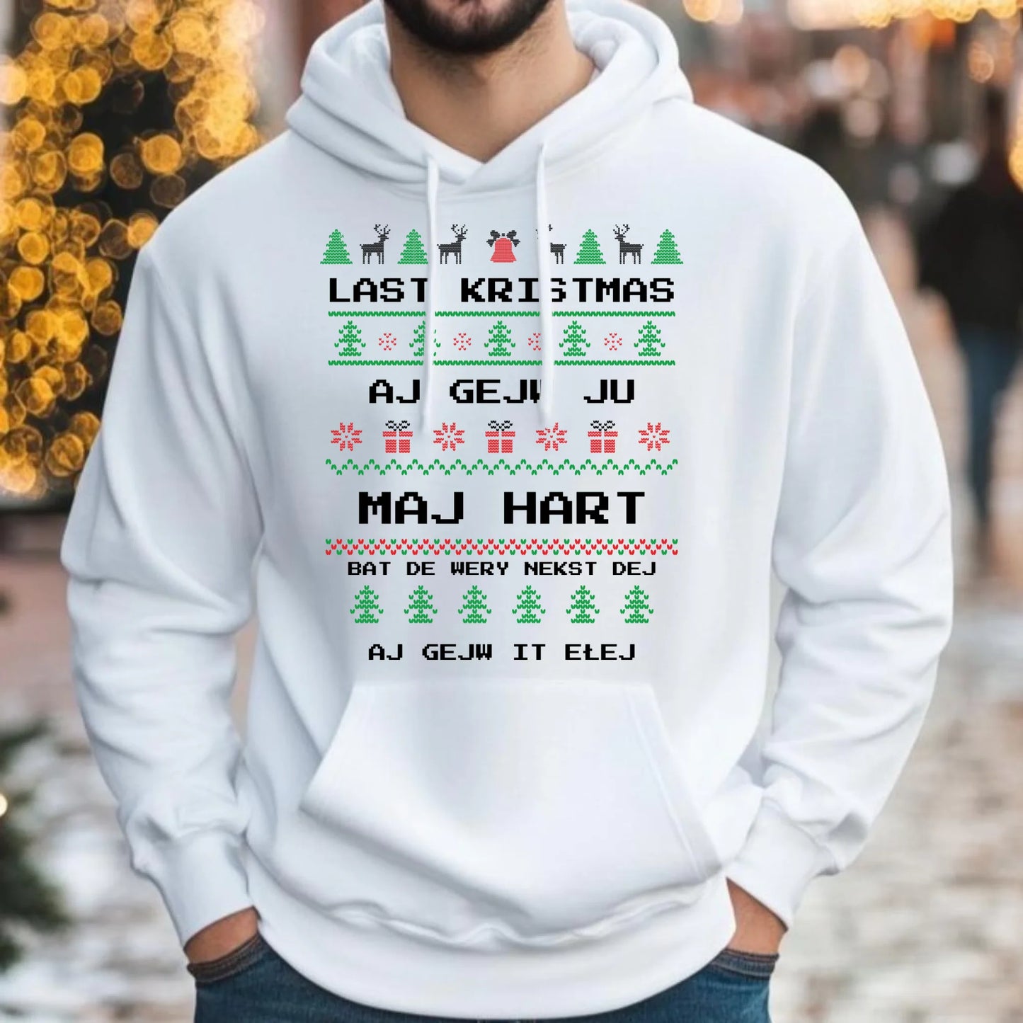Bluza męska z kapturem świąteczna - Last kristmas aj gejw ju maj hart BN13 - StoryCups.pl