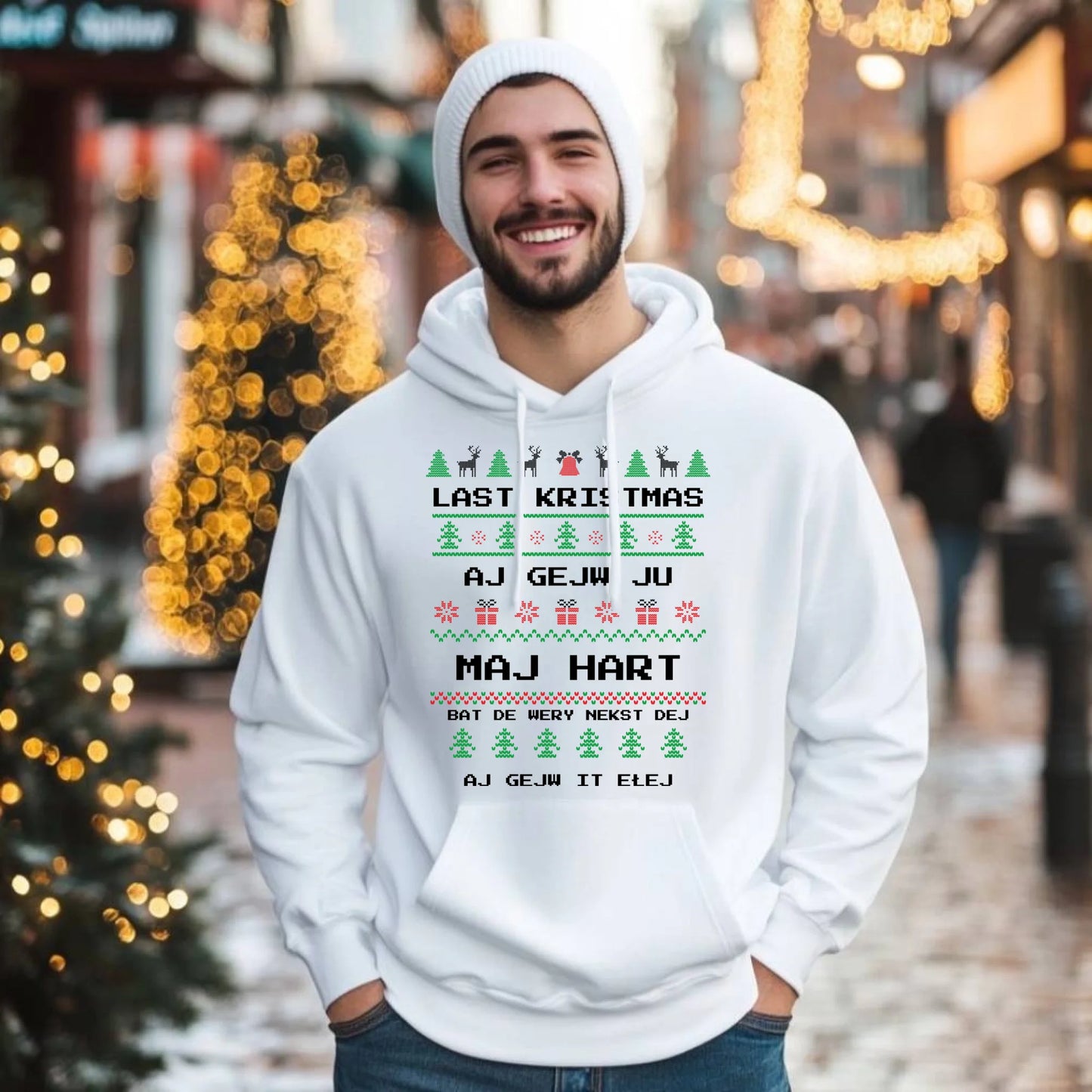 Bluza męska z kapturem świąteczna - Last kristmas aj gejw ju maj hart BN13 - StoryCups.pl