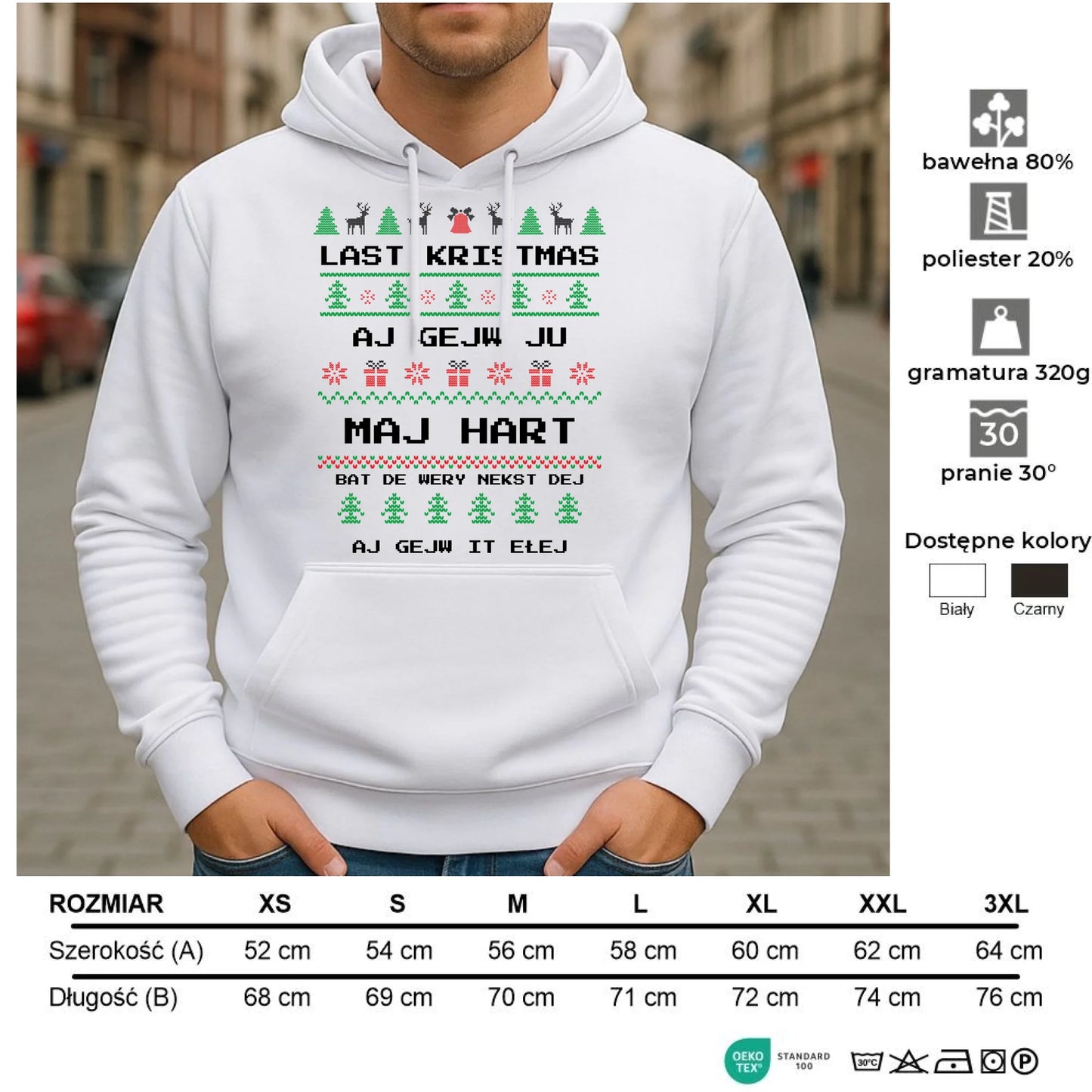 Bluza męska z kapturem świąteczna - Last kristmas aj gejw ju maj hart BN13 - StoryCups.pl