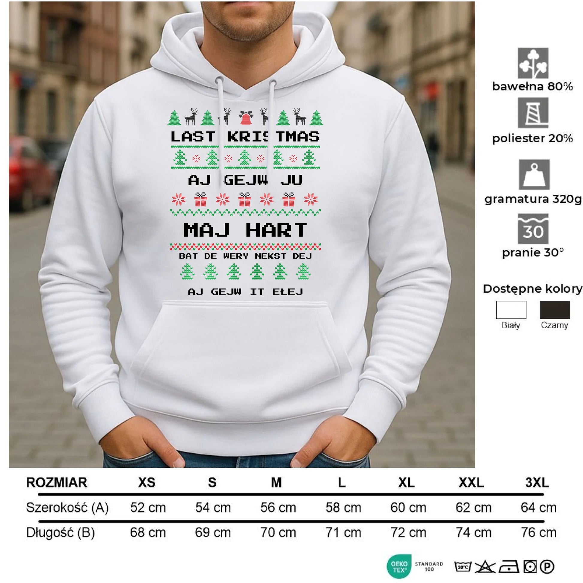 Bluza męska z kapturem świąteczna - Last kristmas aj gejw ju maj hart BN13 - StoryCups.pl