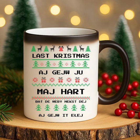 Kubek magiczny świąteczny - Last kristmas aj gejw ju maj hart BN13 - StoryCups.pl