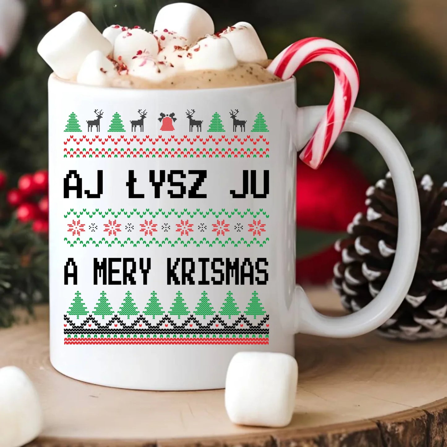 Kubek świąteczny - Aj łysz ju a mery krismas BN12 - StoryCups.pl
