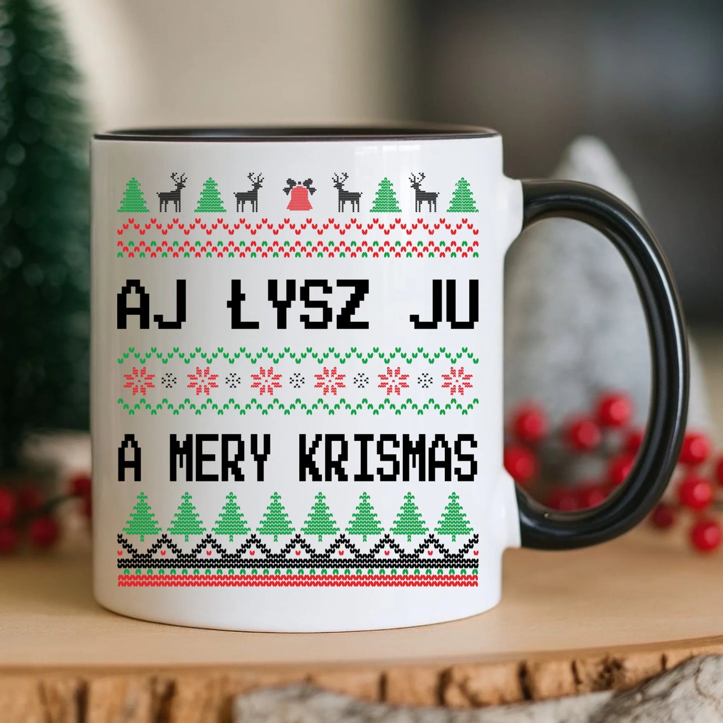 Kubek świąteczny - Aj łysz ju a mery krismas BN12 - StoryCups.pl