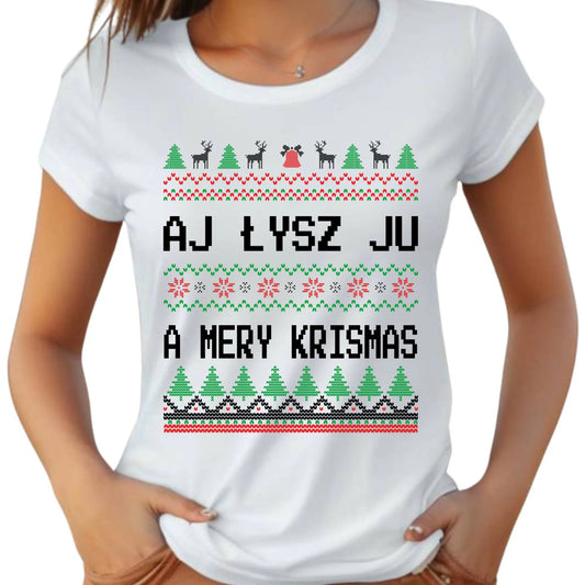 Koszulka damska świąteczna - Aj łysz ju a mery krismas BN12 - StoryCups.pl