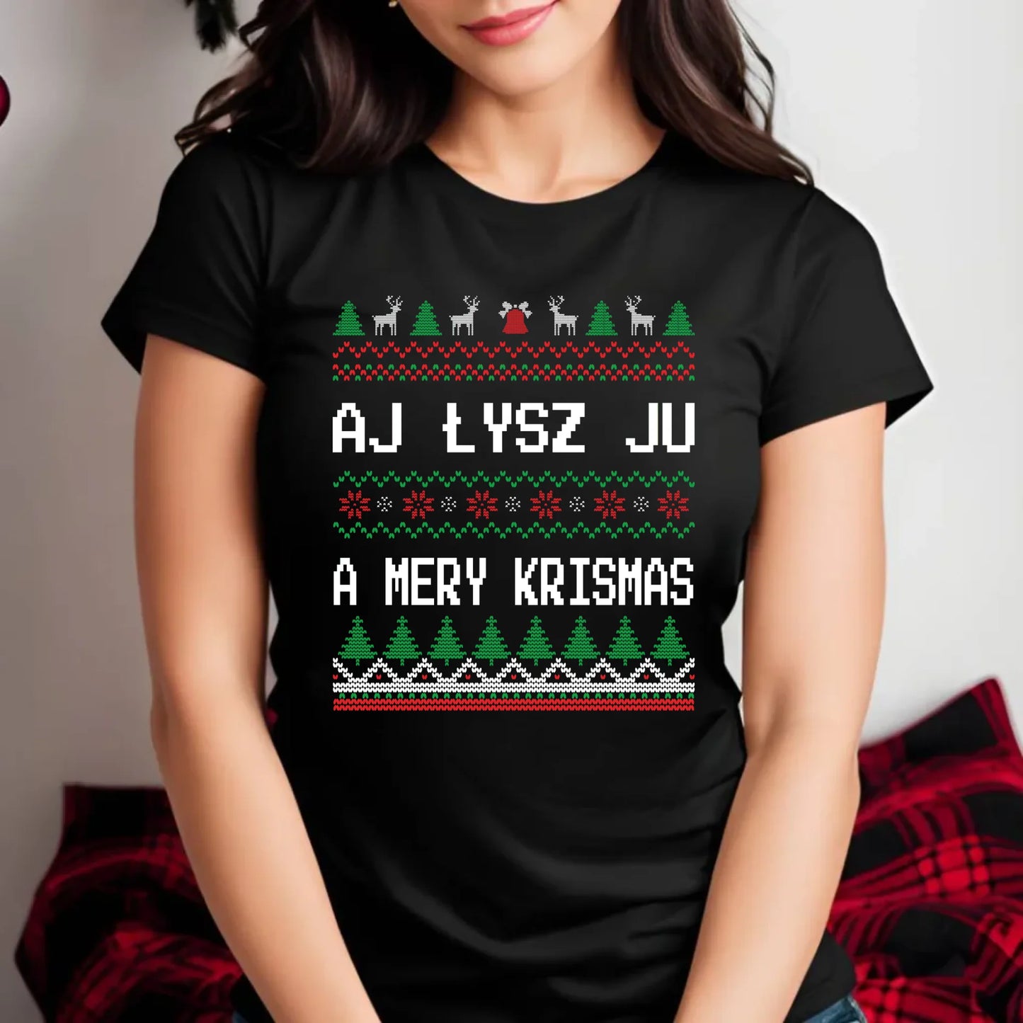 Koszulka damska świąteczna - Aj łysz ju a mery krismas BN12 - StoryCups.pl