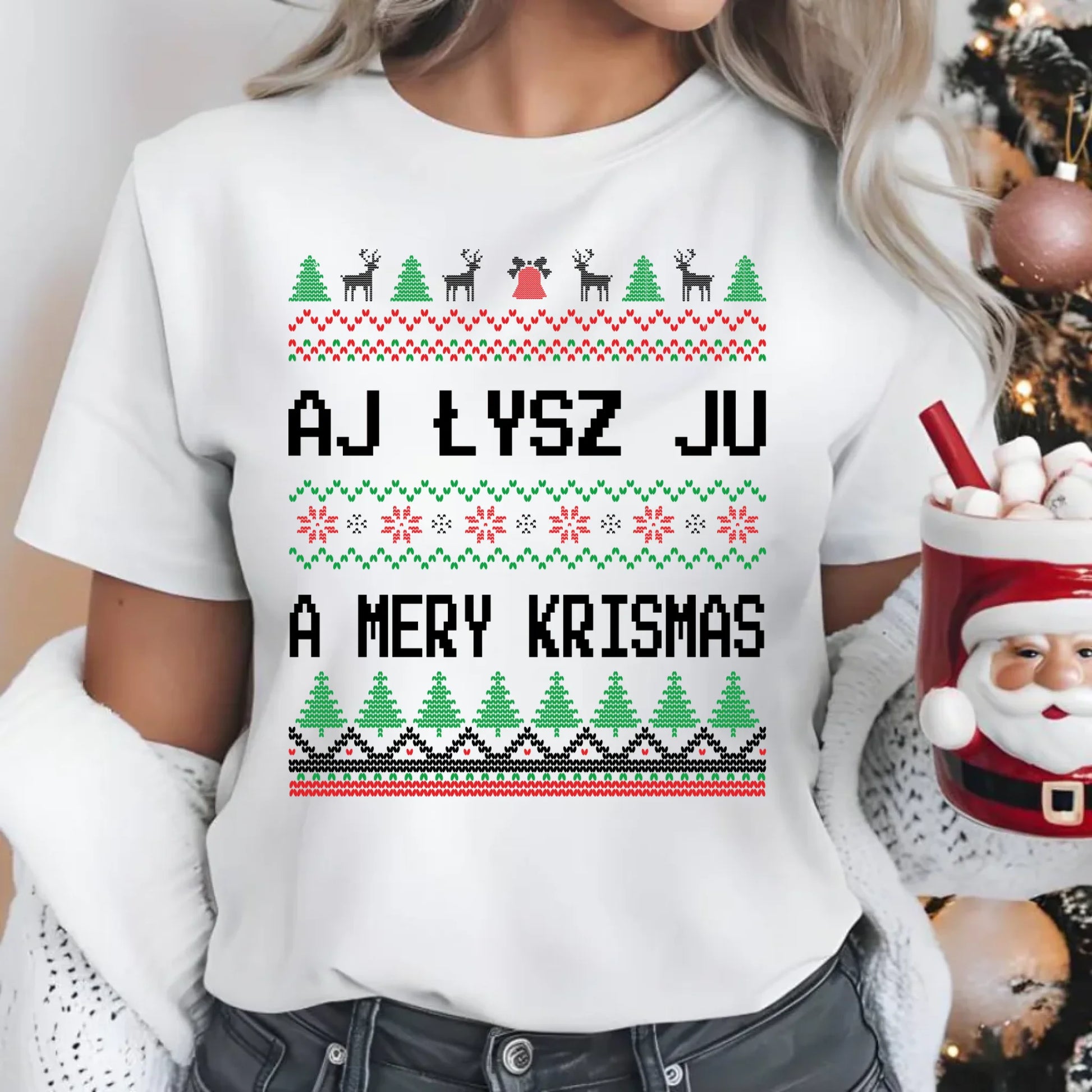 Koszulka damska świąteczna - Aj łysz ju a mery krismas BN12 - StoryCups.pl