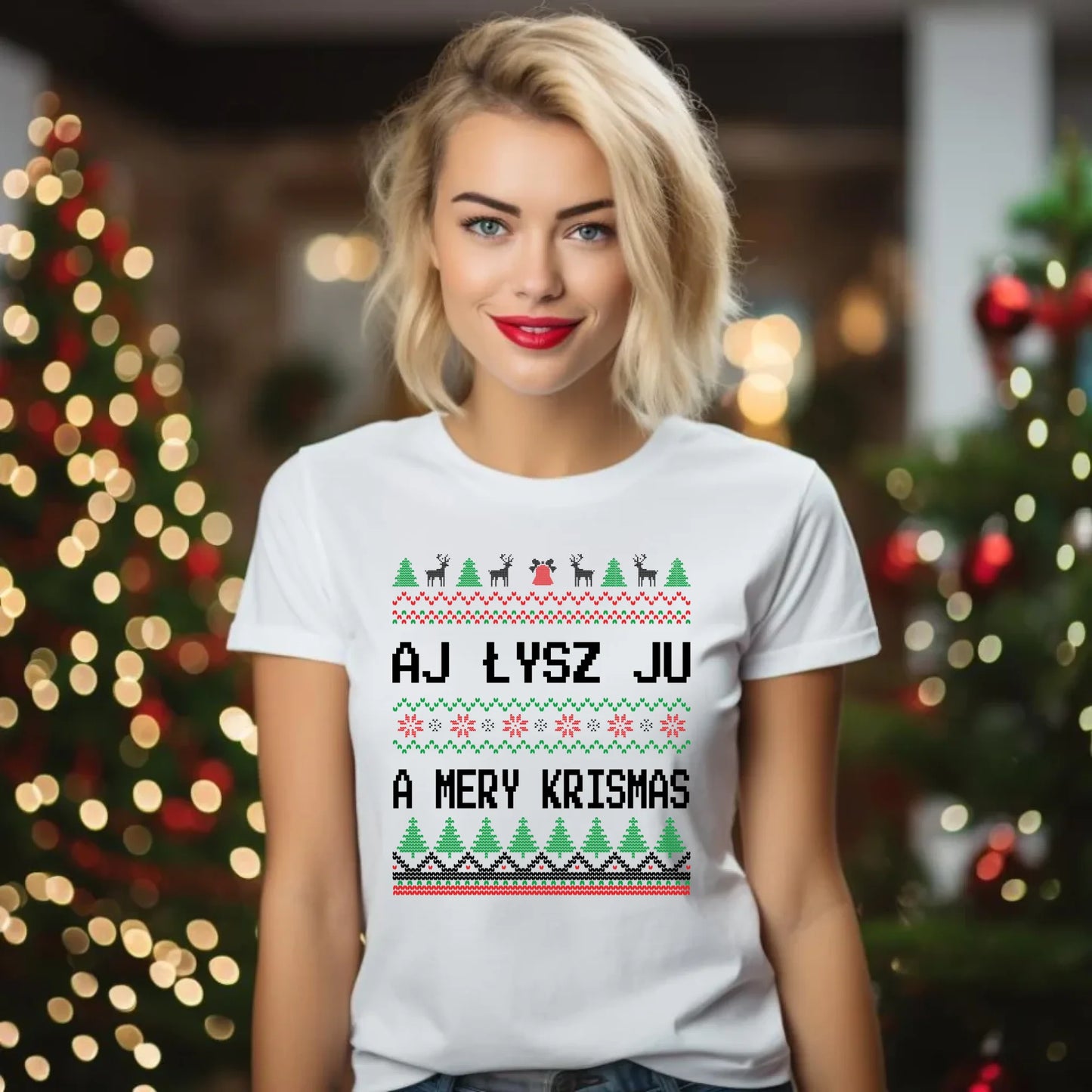 Koszulka damska świąteczna - Aj łysz ju a mery krismas BN12 - StoryCups.pl