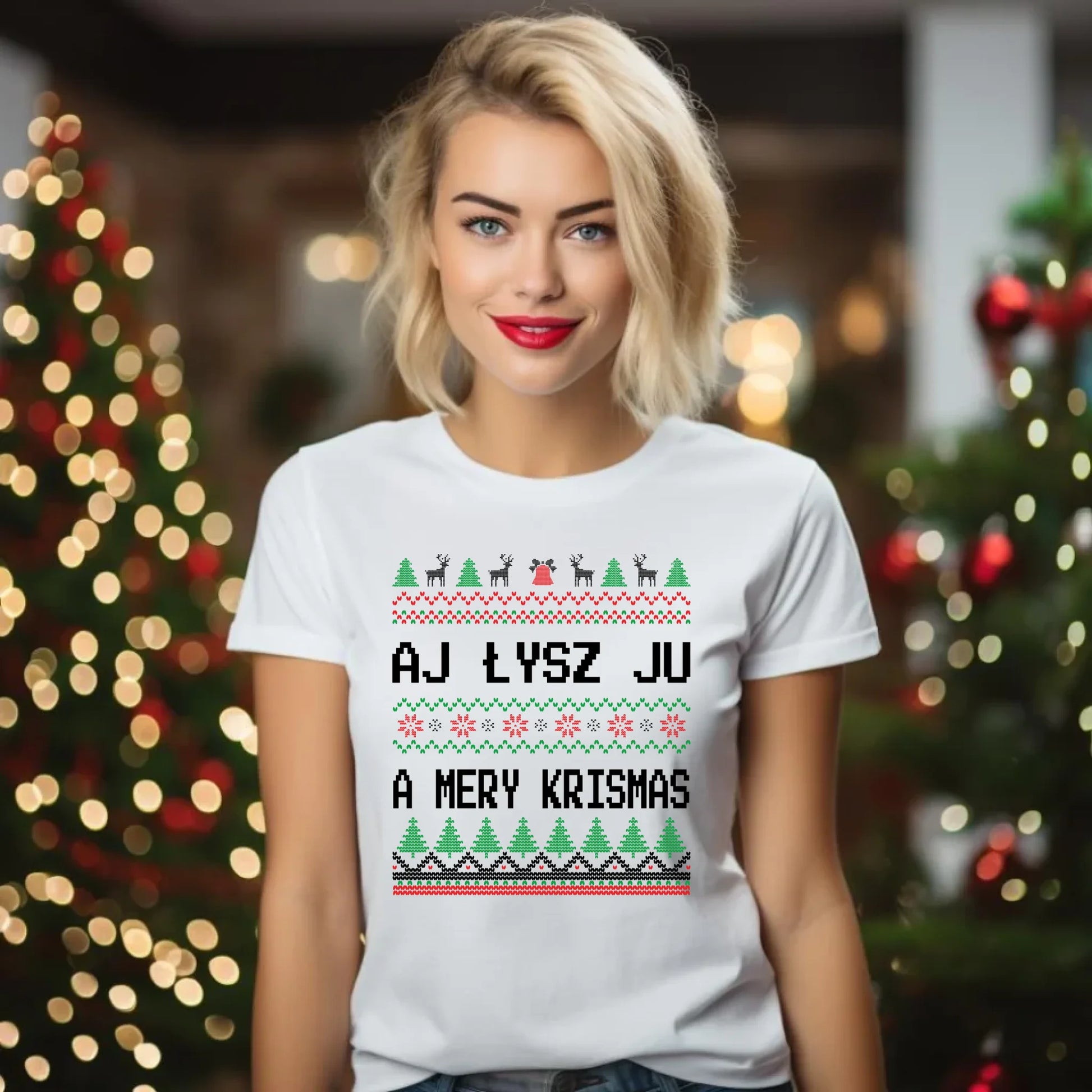 Koszulka damska świąteczna - Aj łysz ju a mery krismas BN12 - StoryCups.pl