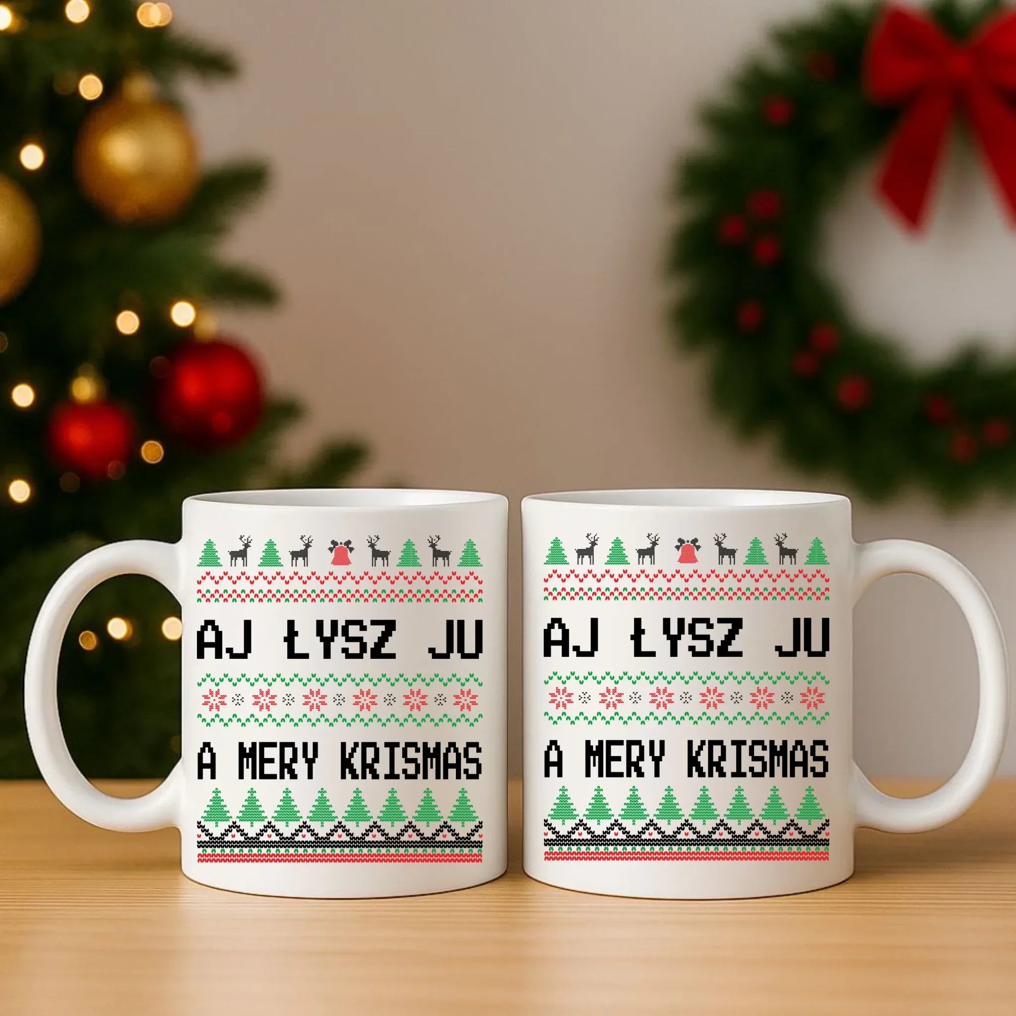 Zestaw poduszka i kubek świąteczny - Aj łysz ju a mery krismas BN12 - StoryCups.pl