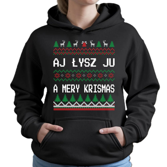 Bluza damska z kapturem świąteczna - Aj łysz ju a mery krismas BN12 - StoryCups.pl
