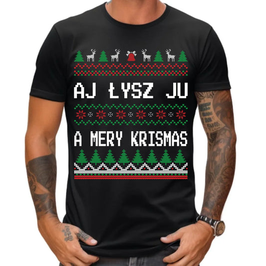 Koszulka męska świąteczna - Aj łysz ju a mery krismas BN12 - StoryCups.pl