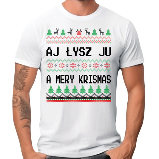 Koszulka męska świąteczna - Aj łysz ju a mery krismas BN12 - StoryCups.pl