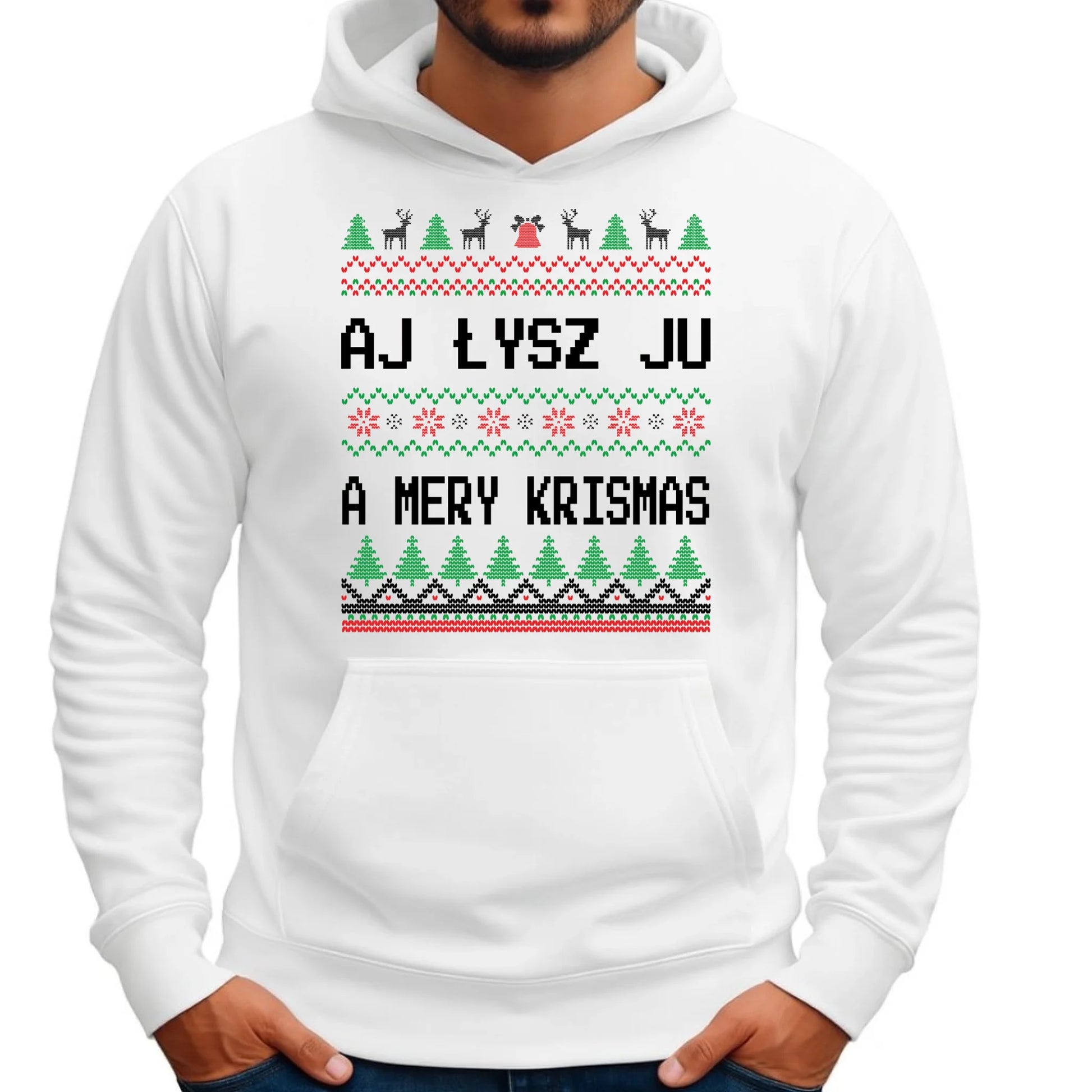 Bluza męska z kapturem świąteczna - Aj łysz ju a mery krismas BN12 - StoryCups.pl