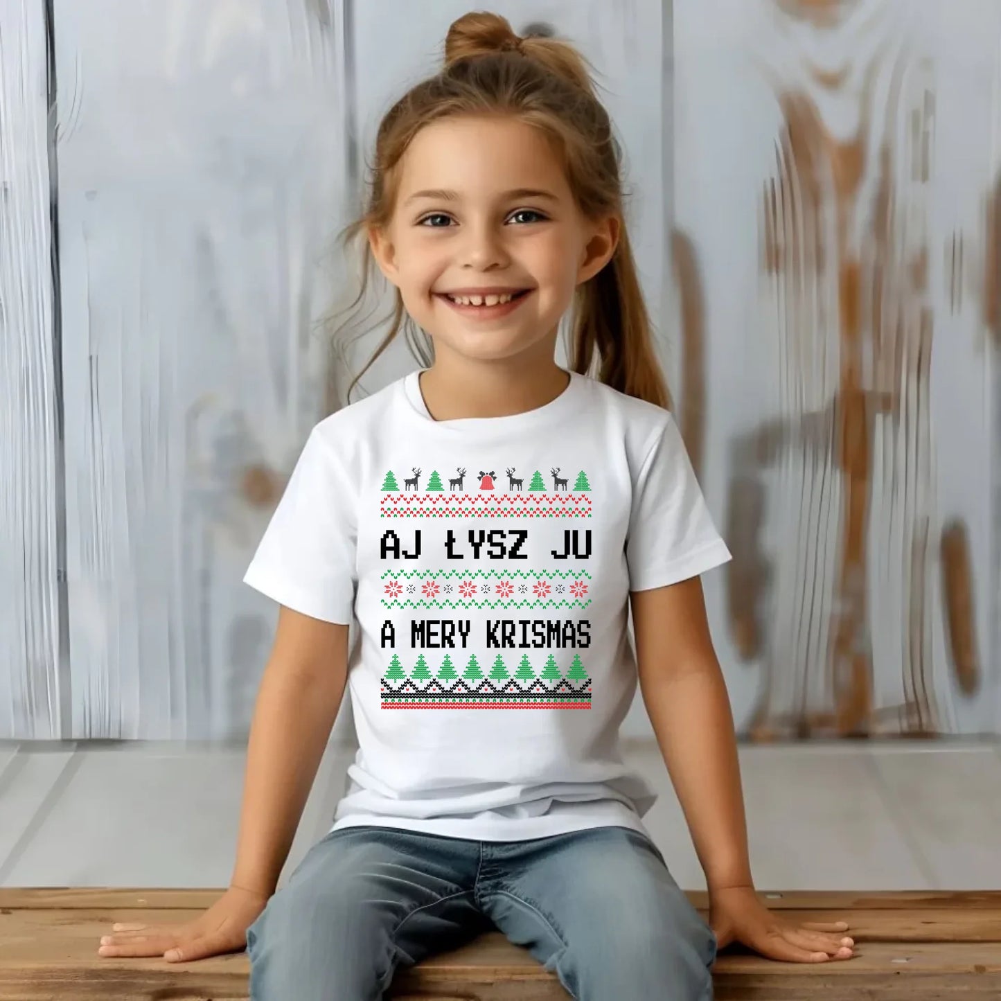 Koszulka dziecięca świąteczna - Aj łysz ju a mery krismas BN12 - StoryCups.pl