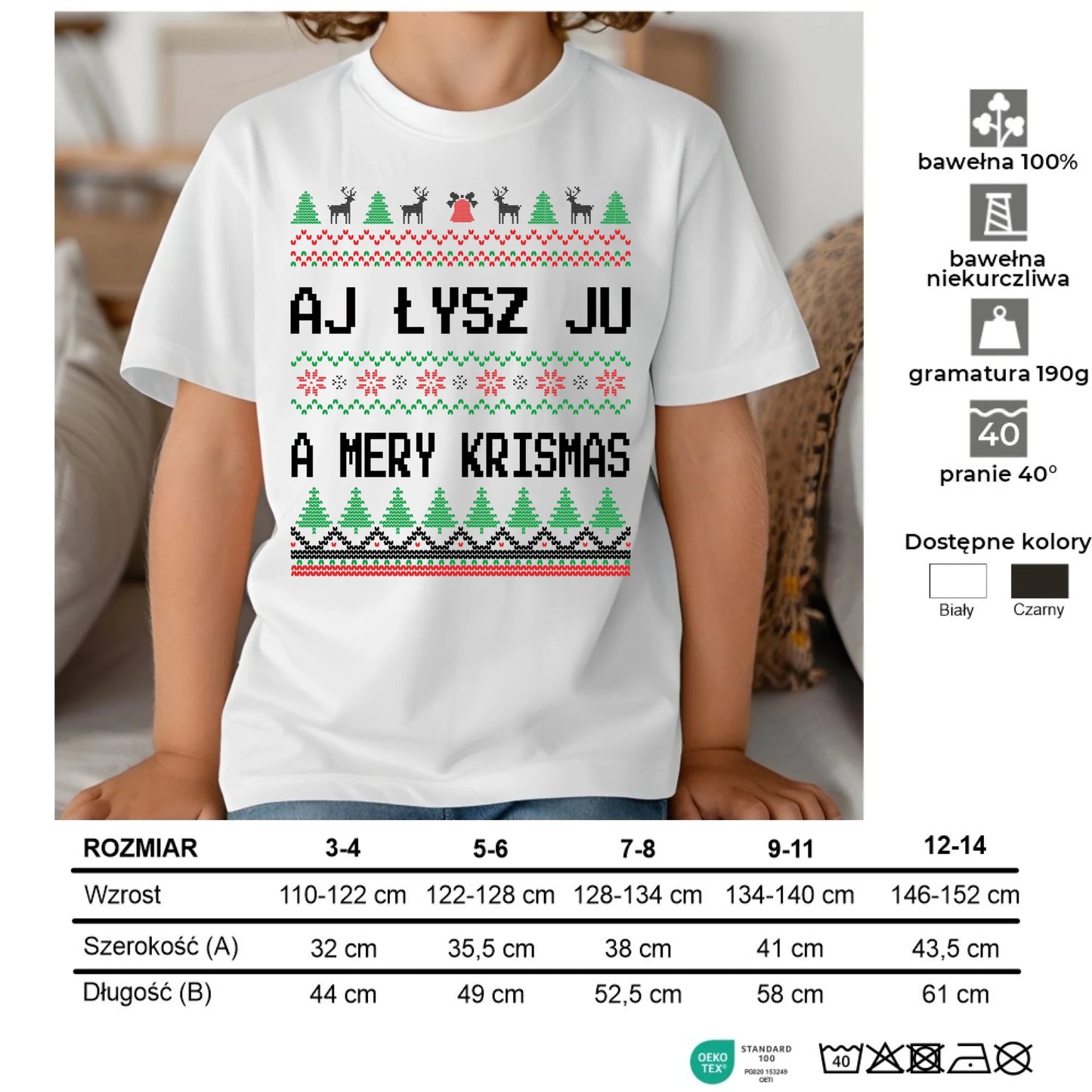 Koszulka dziecięca świąteczna - Aj łysz ju a mery krismas BN12 - StoryCups.pl