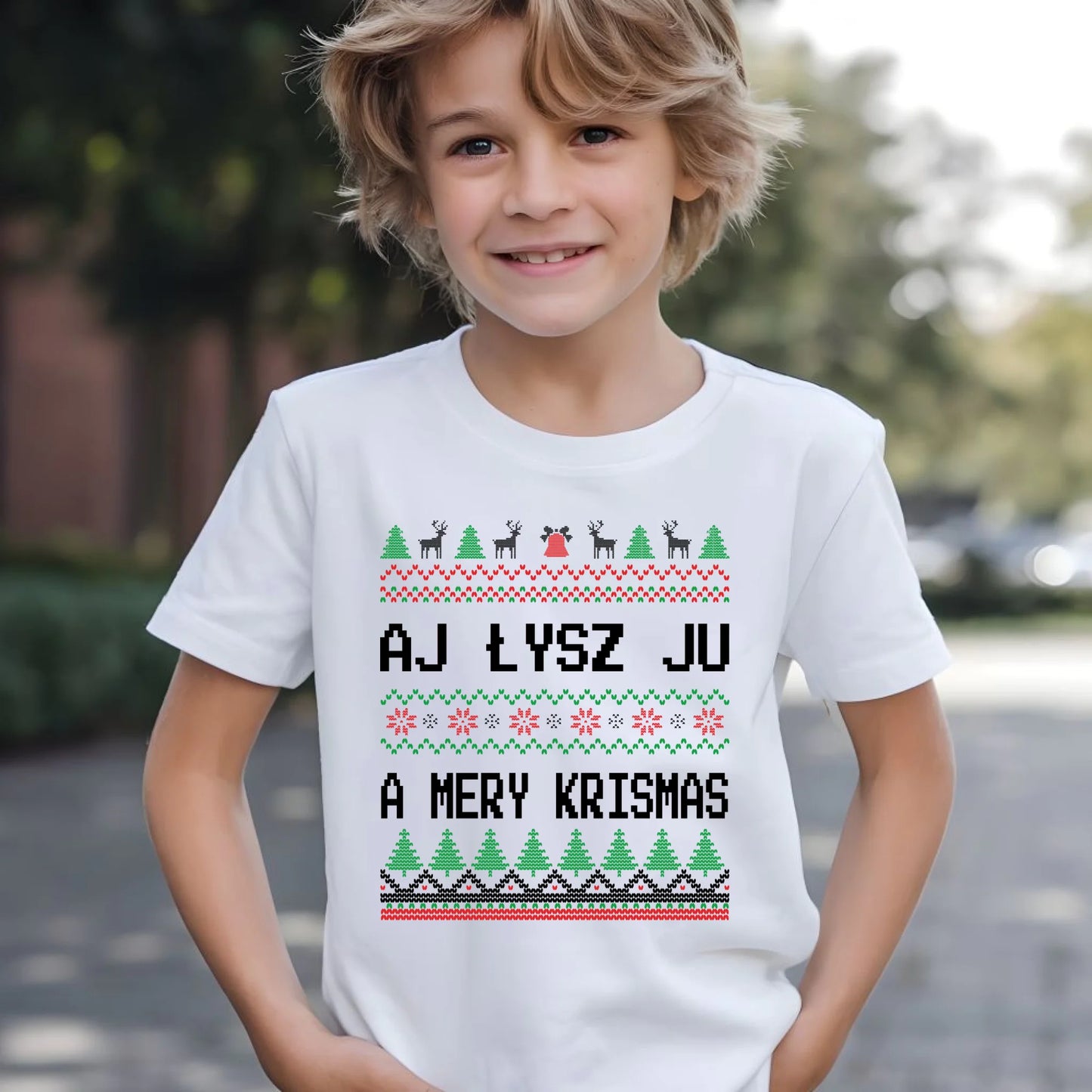 Koszulka dziecięca świąteczna - Aj łysz ju a mery krismas BN12 - StoryCups.pl