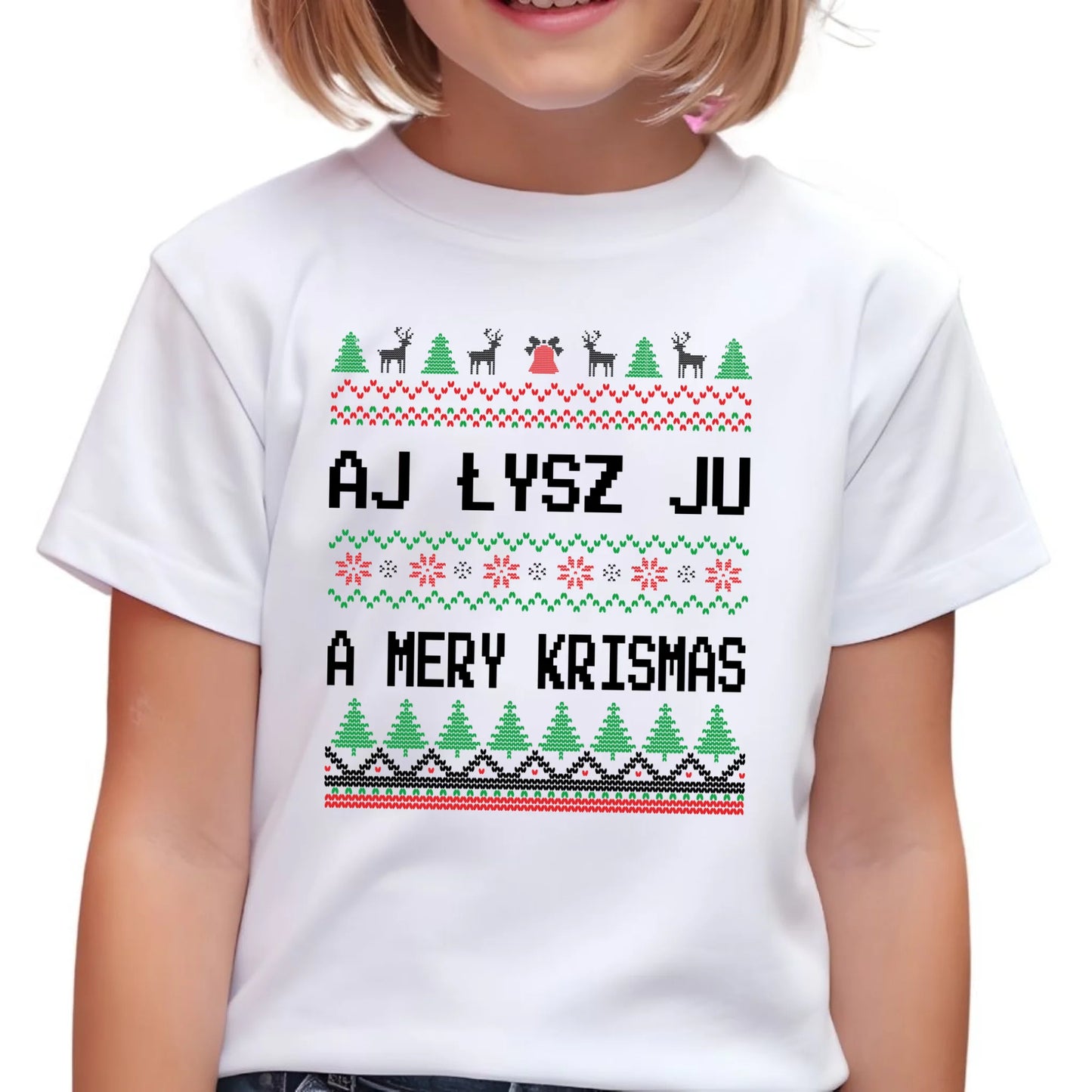 Koszulka dziecięca świąteczna - Aj łysz ju a mery krismas BN12 - StoryCups.pl