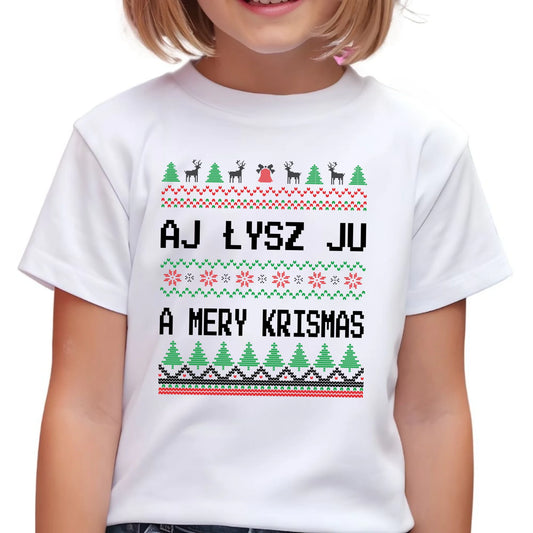 Koszulka dziecięca świąteczna - Aj łysz ju a mery krismas BN12 - StoryCups.pl