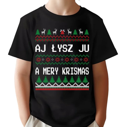 Koszulka dziecięca świąteczna - Aj łysz ju a mery krismas BN12 - StoryCups.pl