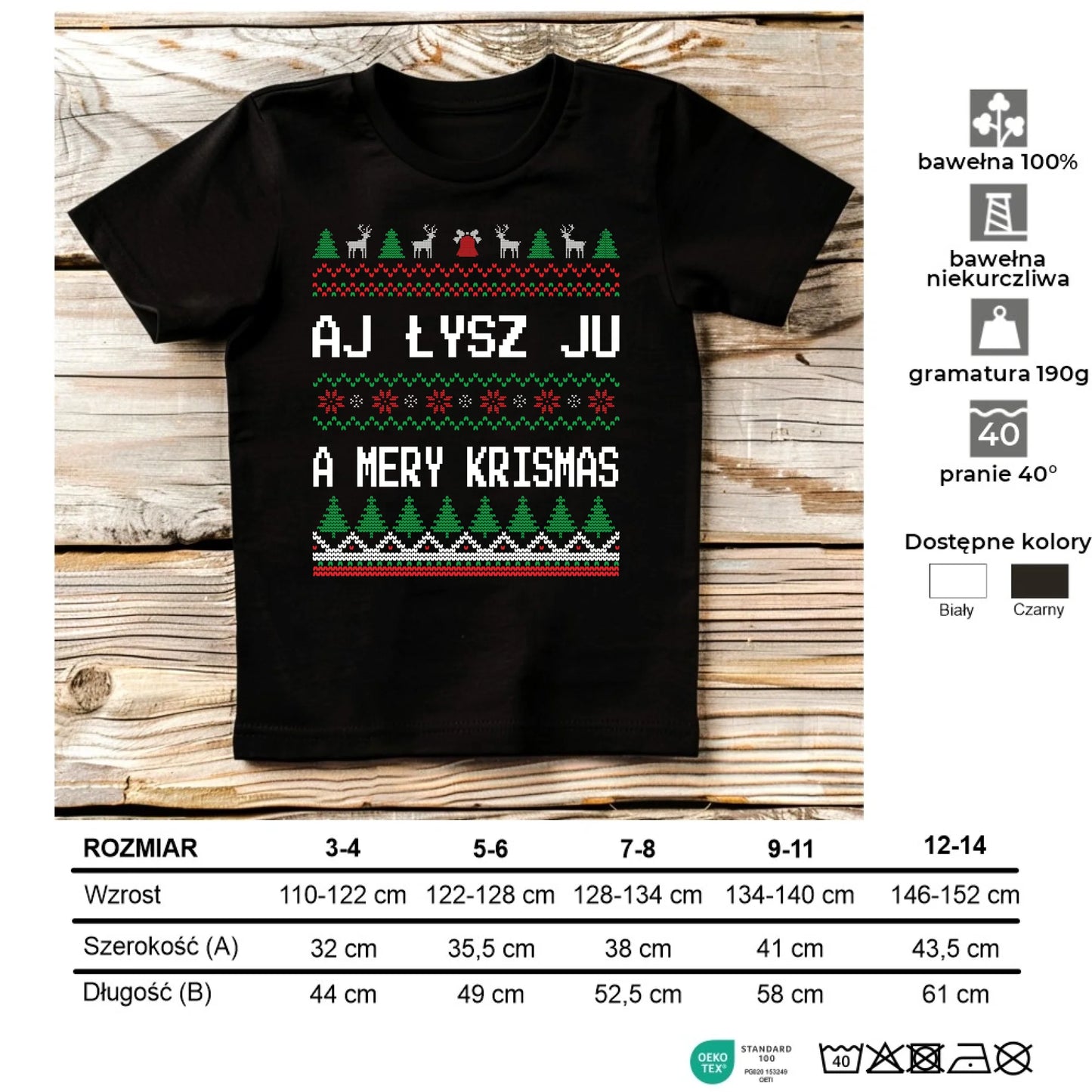 Koszulka dziecięca świąteczna - Aj łysz ju a mery krismas BN12 - StoryCups.pl