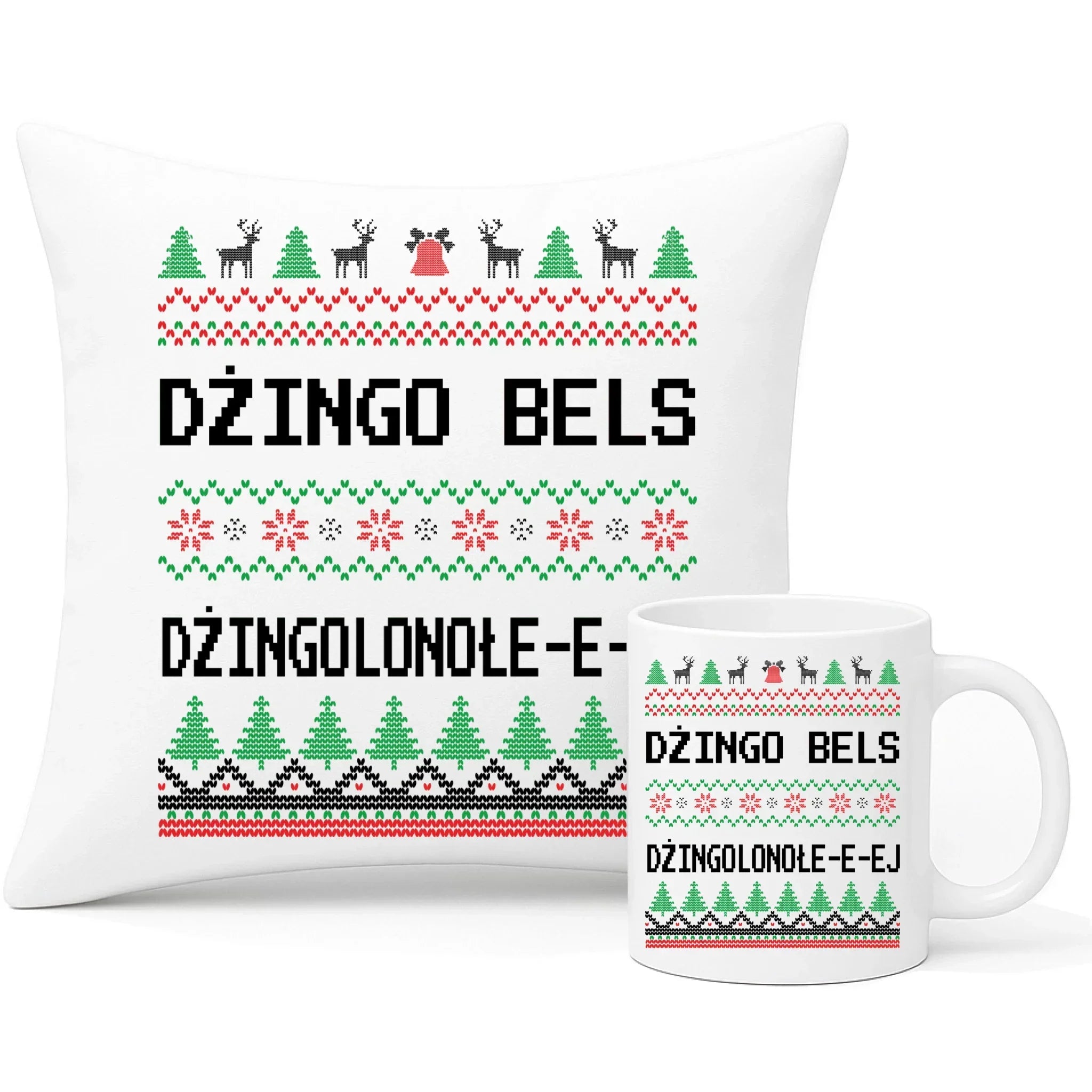 Zestaw poduszka i kubek świąteczny - prezent na Święta - Dżingo bels BN11 - StoryCups.pl