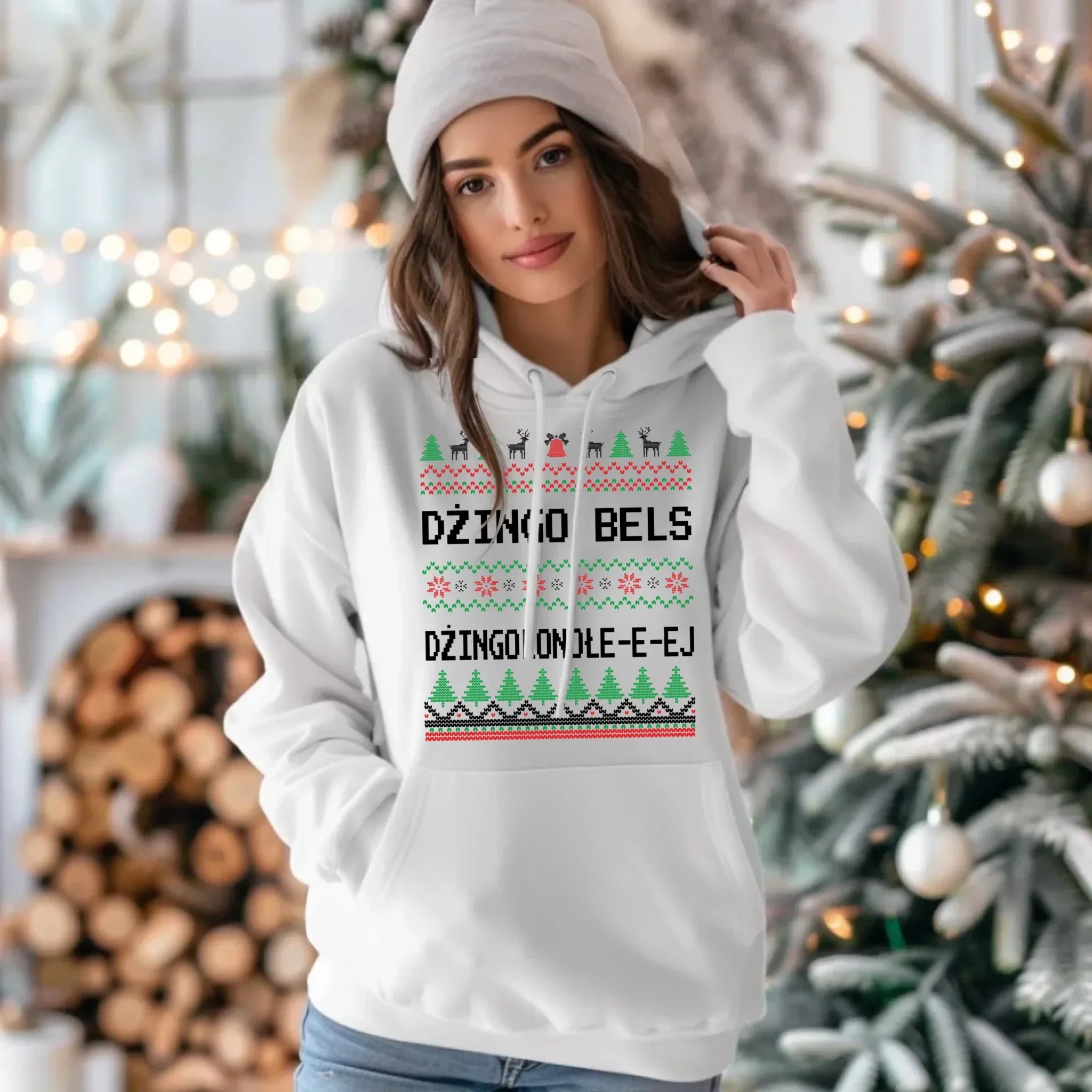 Bluza damska z kapturem świąteczna - prezent na Święta - Dżingo bels BN11 - StoryCups.pl
