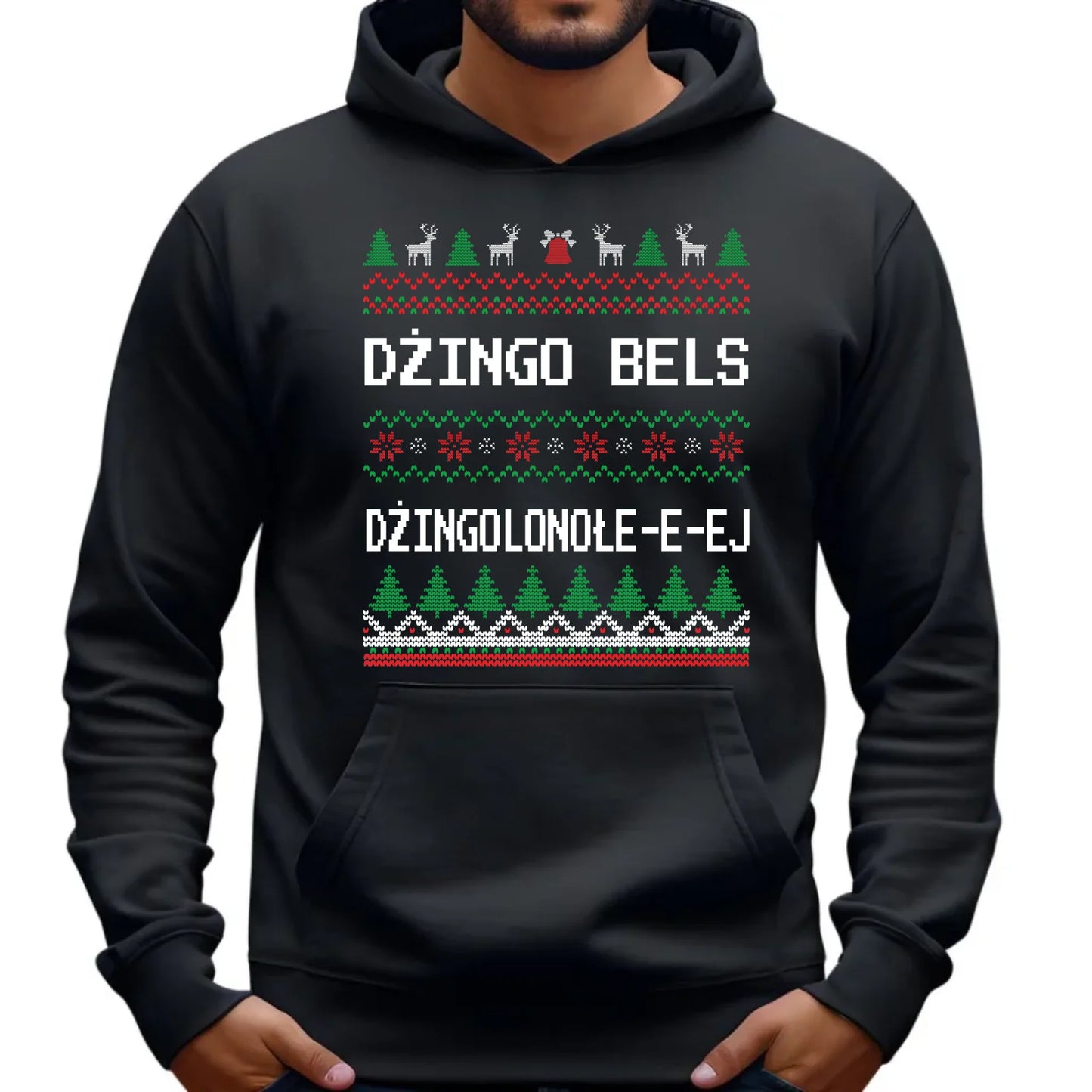 Bluza męska z kapturem świąteczna - prezent na Święta - Dżingo bels BN11 - StoryCups.pl