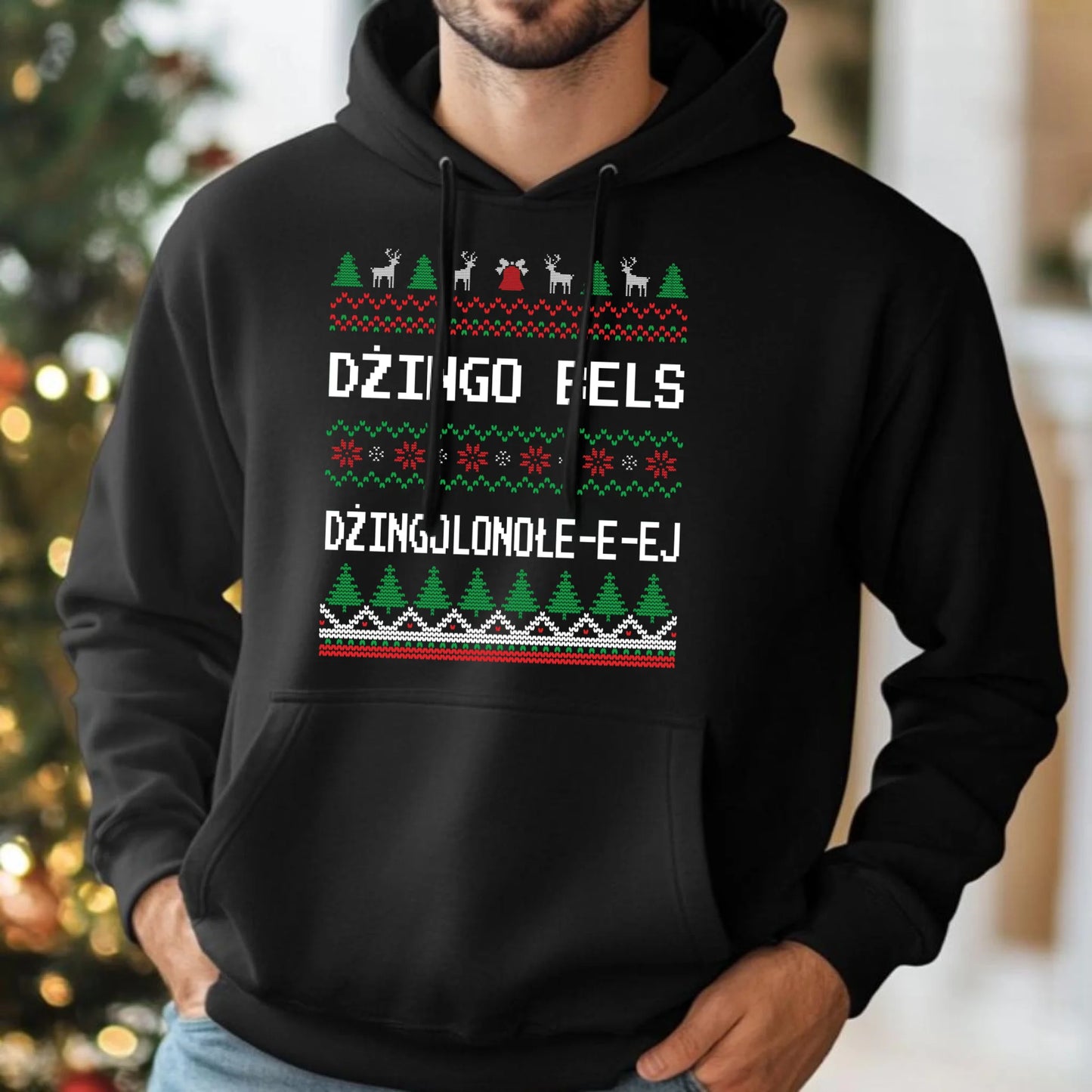 Bluza męska z kapturem świąteczna - prezent na Święta - Dżingo bels BN11 - StoryCups.pl