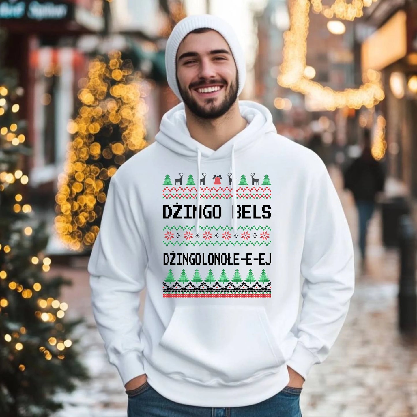 Bluza męska z kapturem świąteczna - prezent na Święta - Dżingo bels BN11 - StoryCups.pl