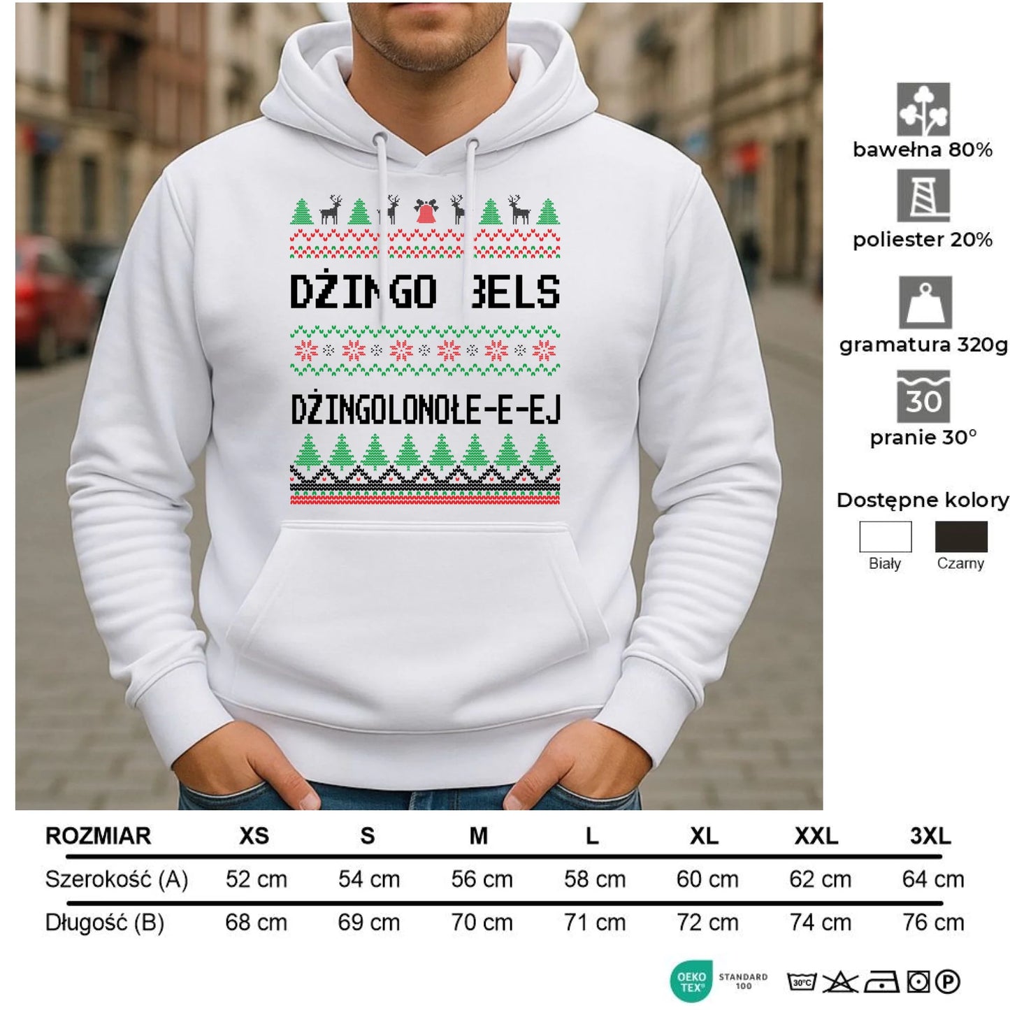 Bluza męska z kapturem świąteczna - prezent na Święta - Dżingo bels BN11 - StoryCups.pl