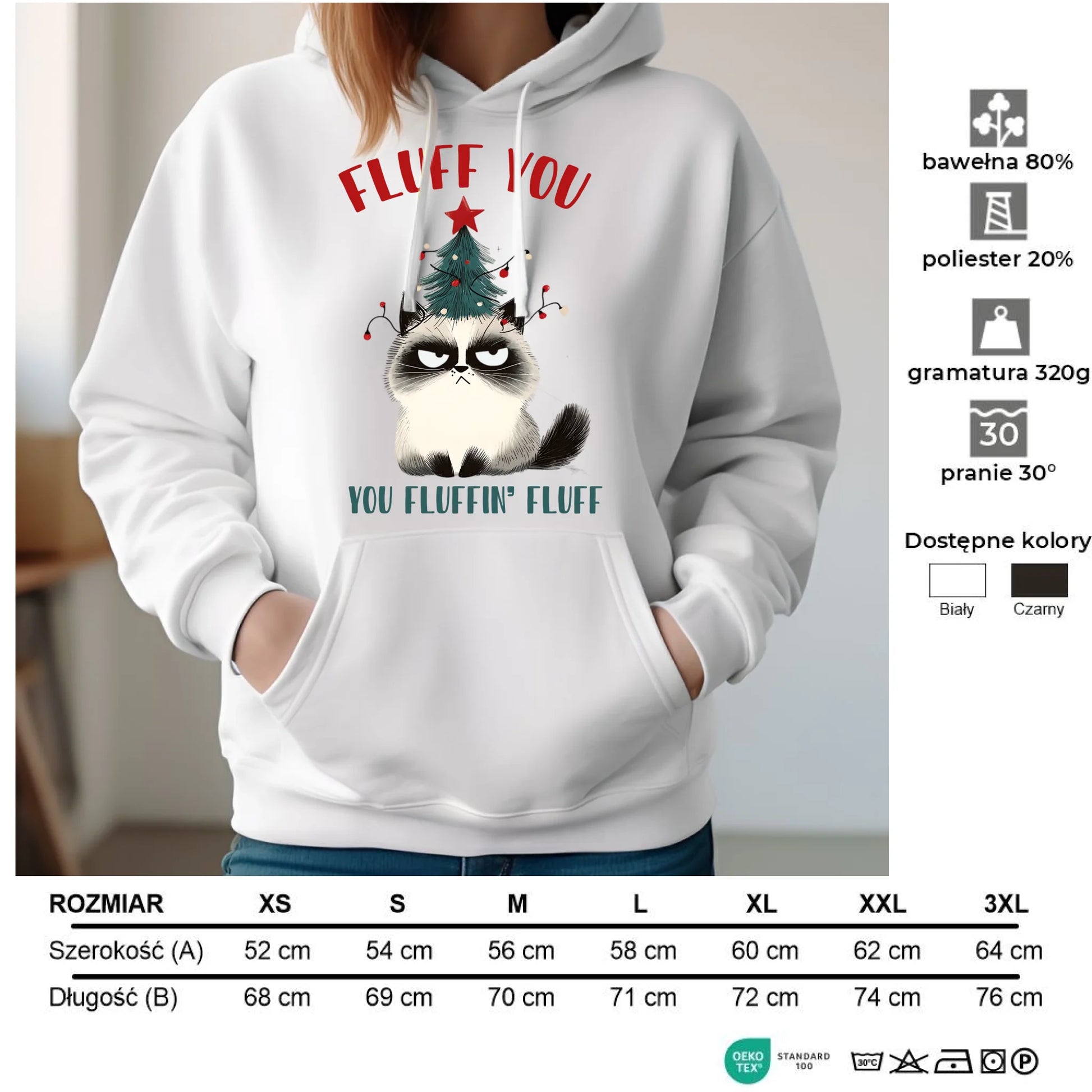 Bluza damska z kapturem świąteczna - Fluff You BN10 - StoryCups.pl