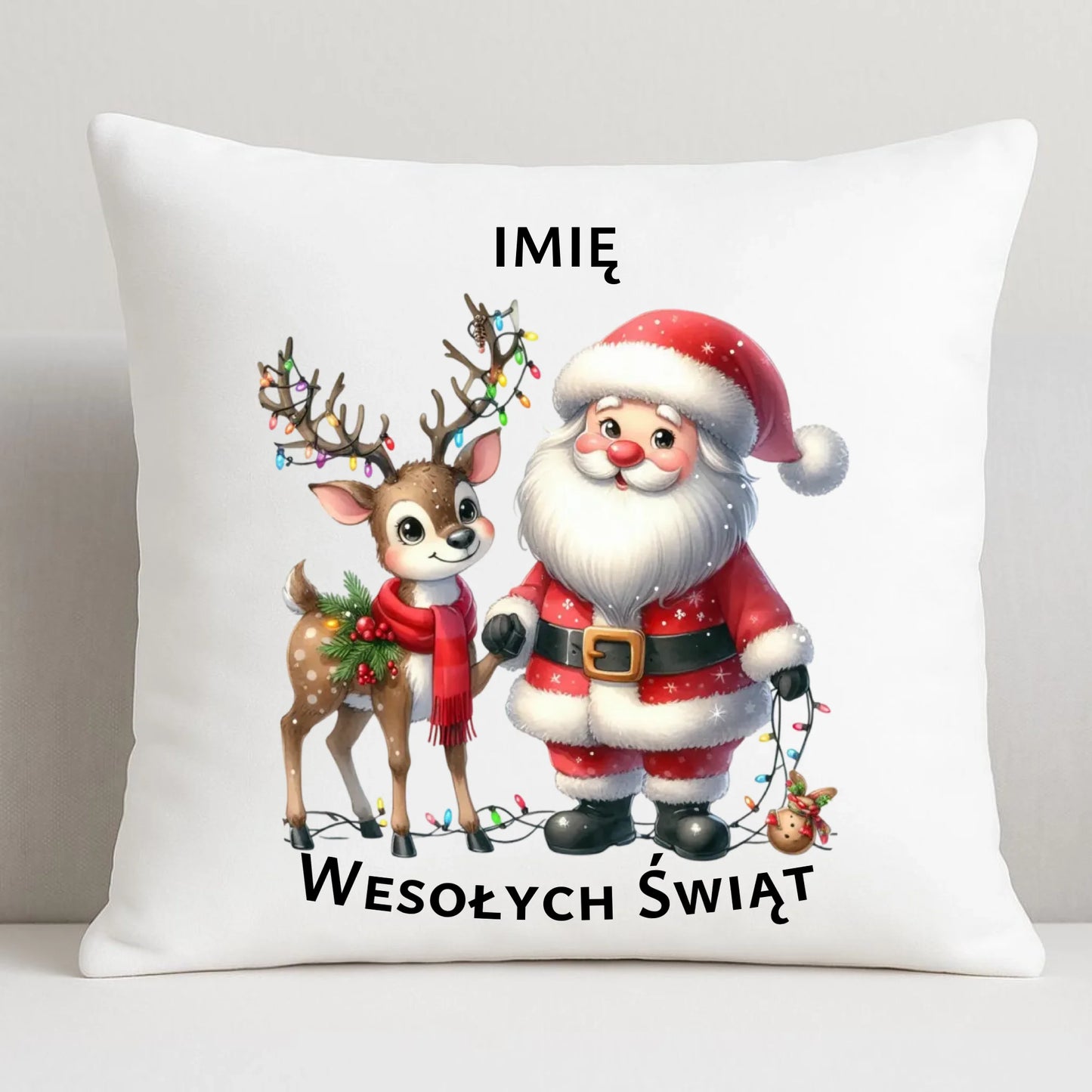 Poduszka świąteczna - Mikołaj z reniferem - personalizowana BN09 - StoryCups.pl