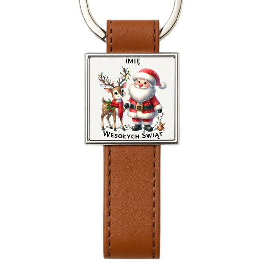 Brelok świąteczny - Mikołaj z reniferem - personalizowany BN09 - StoryCups.pl
