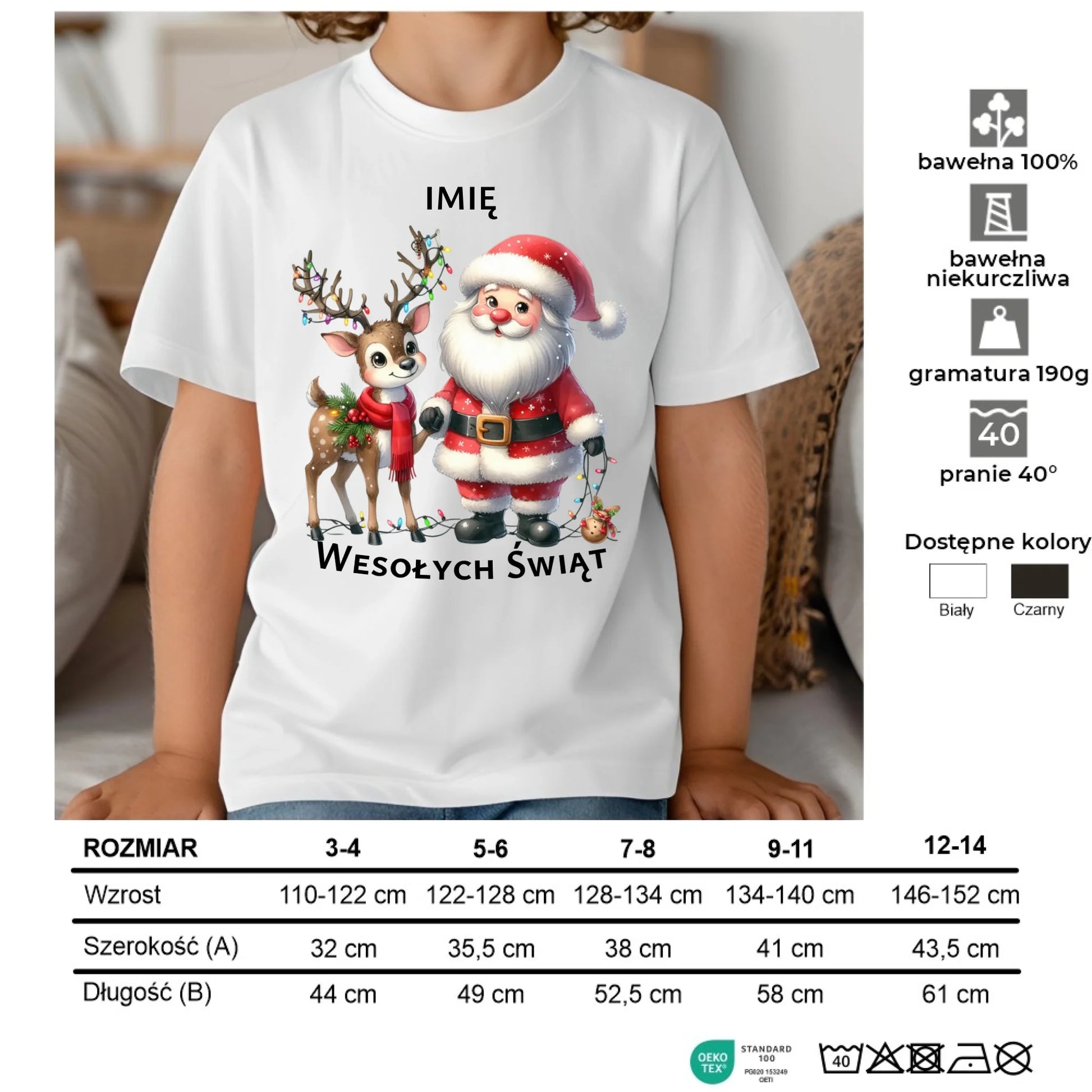 Koszulka dziecięca świąteczna - Mikołaj z reniferem - personalizowana BN09 - StoryCups.pl