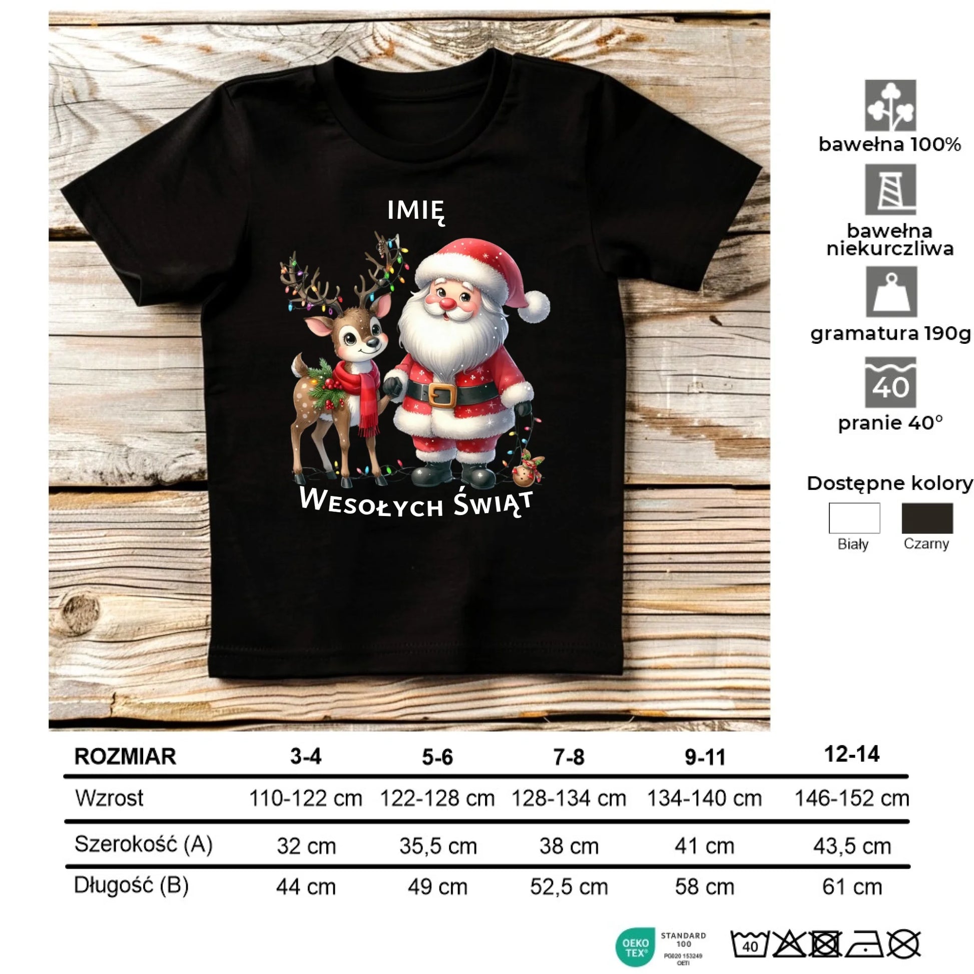 Koszulka dziecięca świąteczna - Mikołaj z reniferem - personalizowana BN09 - StoryCups.pl