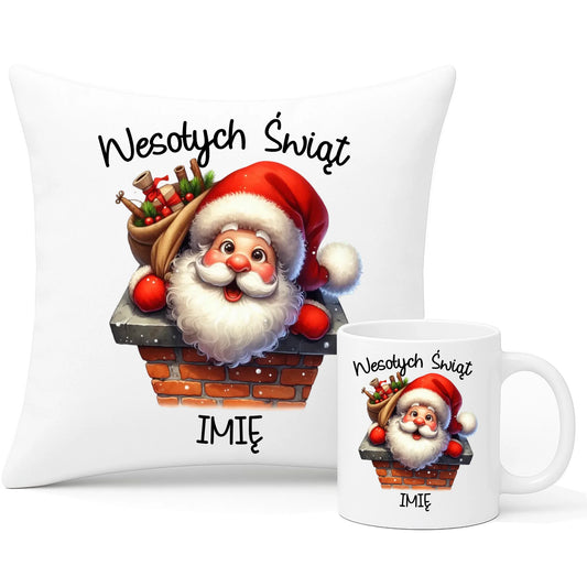 Zestaw poduszka i kubek świąteczny - prezent na Mikołajki Mikołaj - personalizowany BN08 - StoryCups.pl