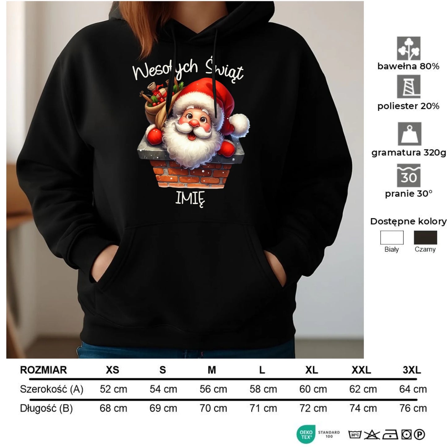 Bluza damska z kapturem świąteczna - prezent na Mikołajki Mikołaj - personalizowana BN08 - StoryCups.pl
