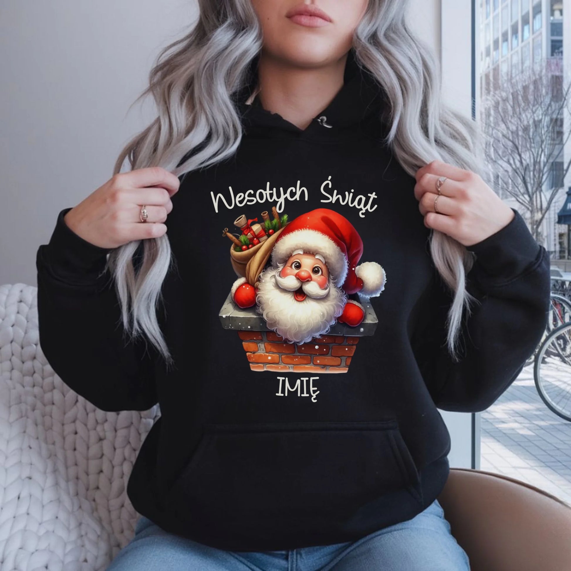 Bluza damska z kapturem świąteczna - prezent na Mikołajki Mikołaj - personalizowana BN08 - StoryCups.pl