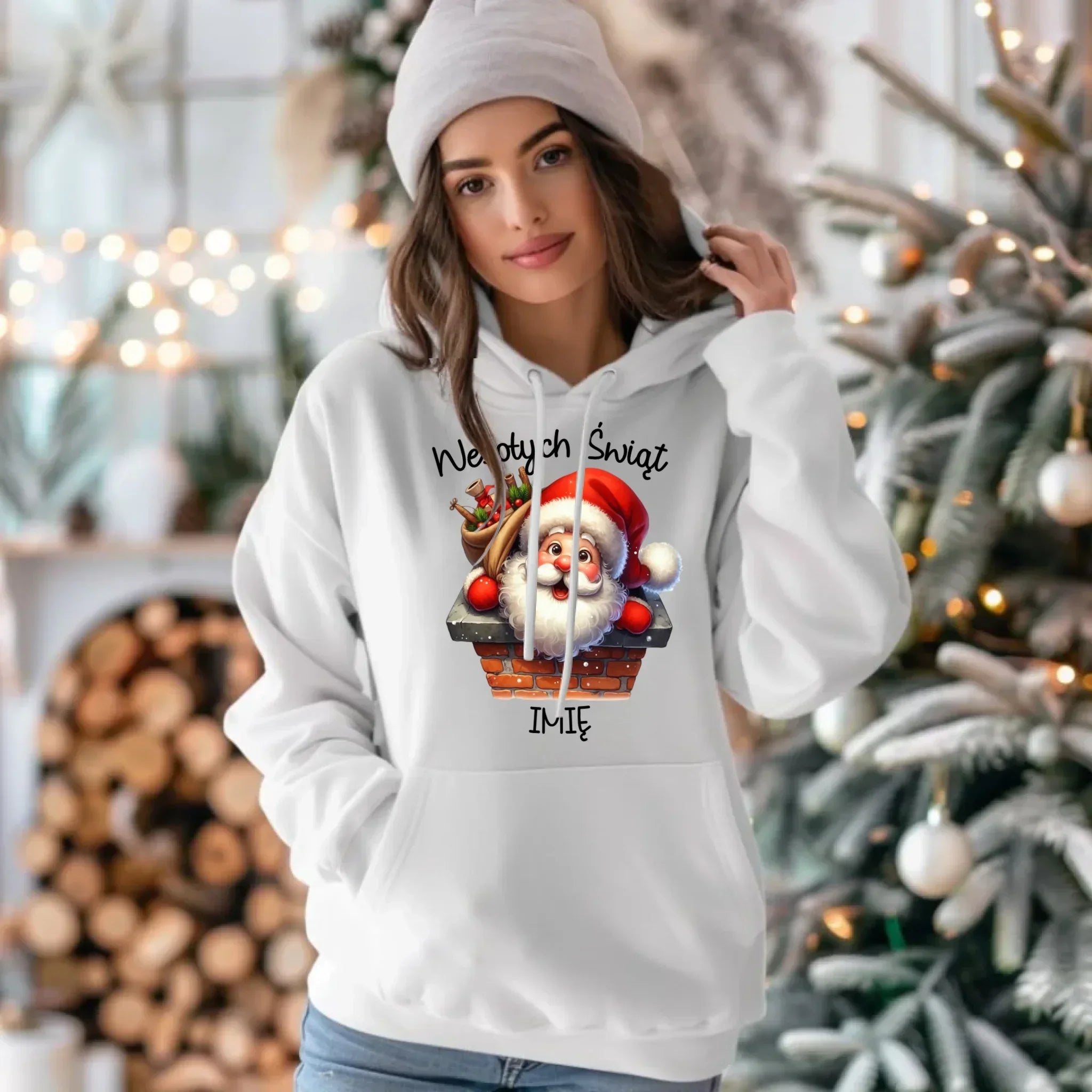 Bluza damska z kapturem świąteczna - prezent na Mikołajki Mikołaj - personalizowana BN08 - StoryCups.pl