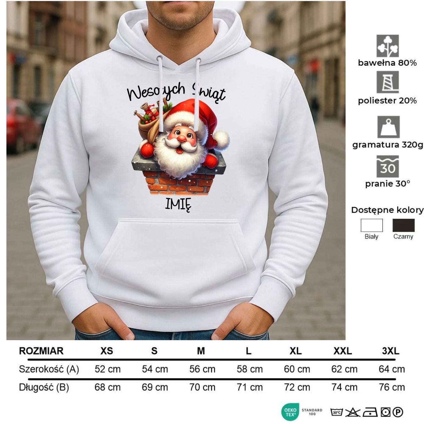 Bluza męska z kapturem świąteczna - prezent na Mikołajki Mikołaj - personalizowana BN08 - StoryCups.pl