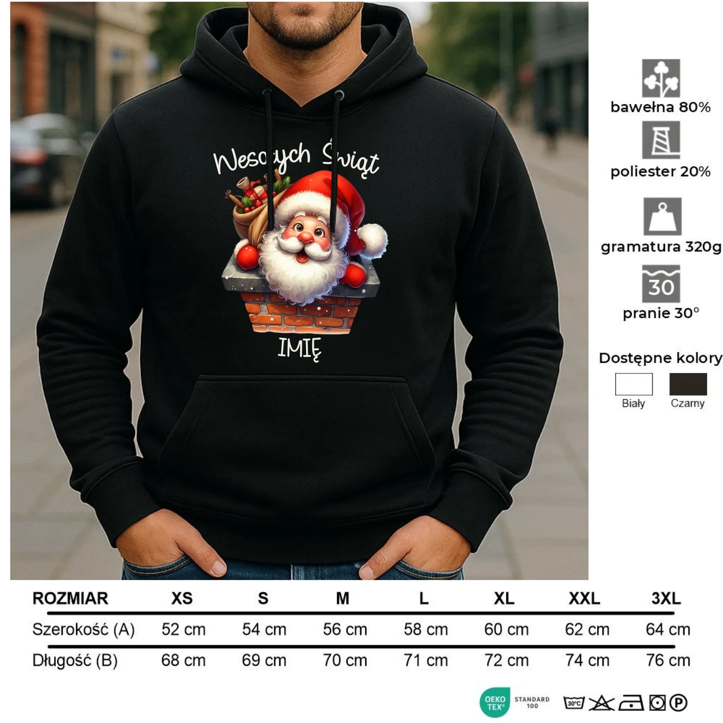 Bluza męska z kapturem świąteczna - prezent na Mikołajki Mikołaj - personalizowana BN08 - StoryCups.pl